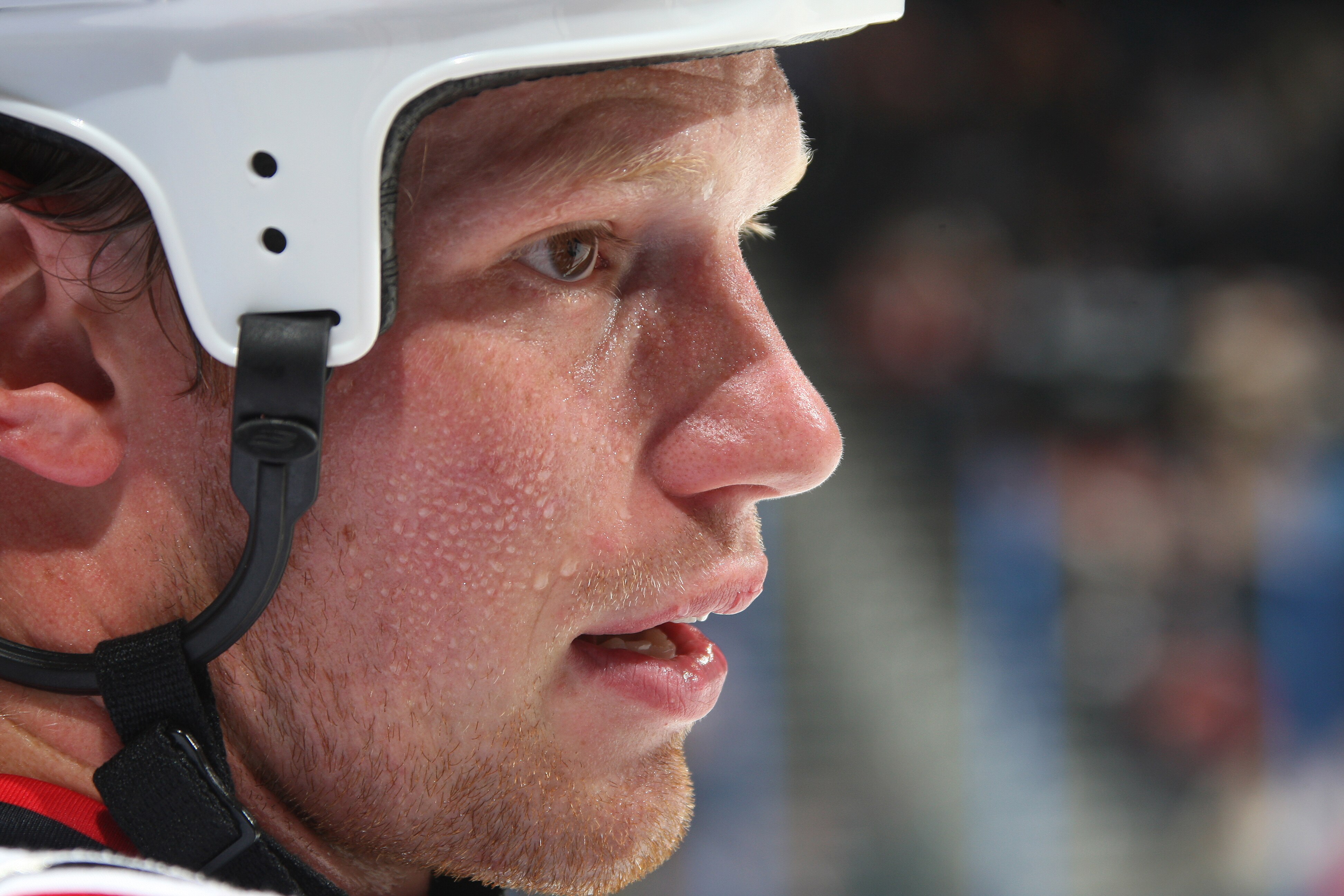 ATLANTA - SEPTEMBER 25: Eric Staal #12 of the Carolina Hurricanes watches the action against the Atlanta Thrashers at Philips Arena on September 25, 2010 in Atlanta, Georgia. (Photo by Scott Cunningham/Getty Images)