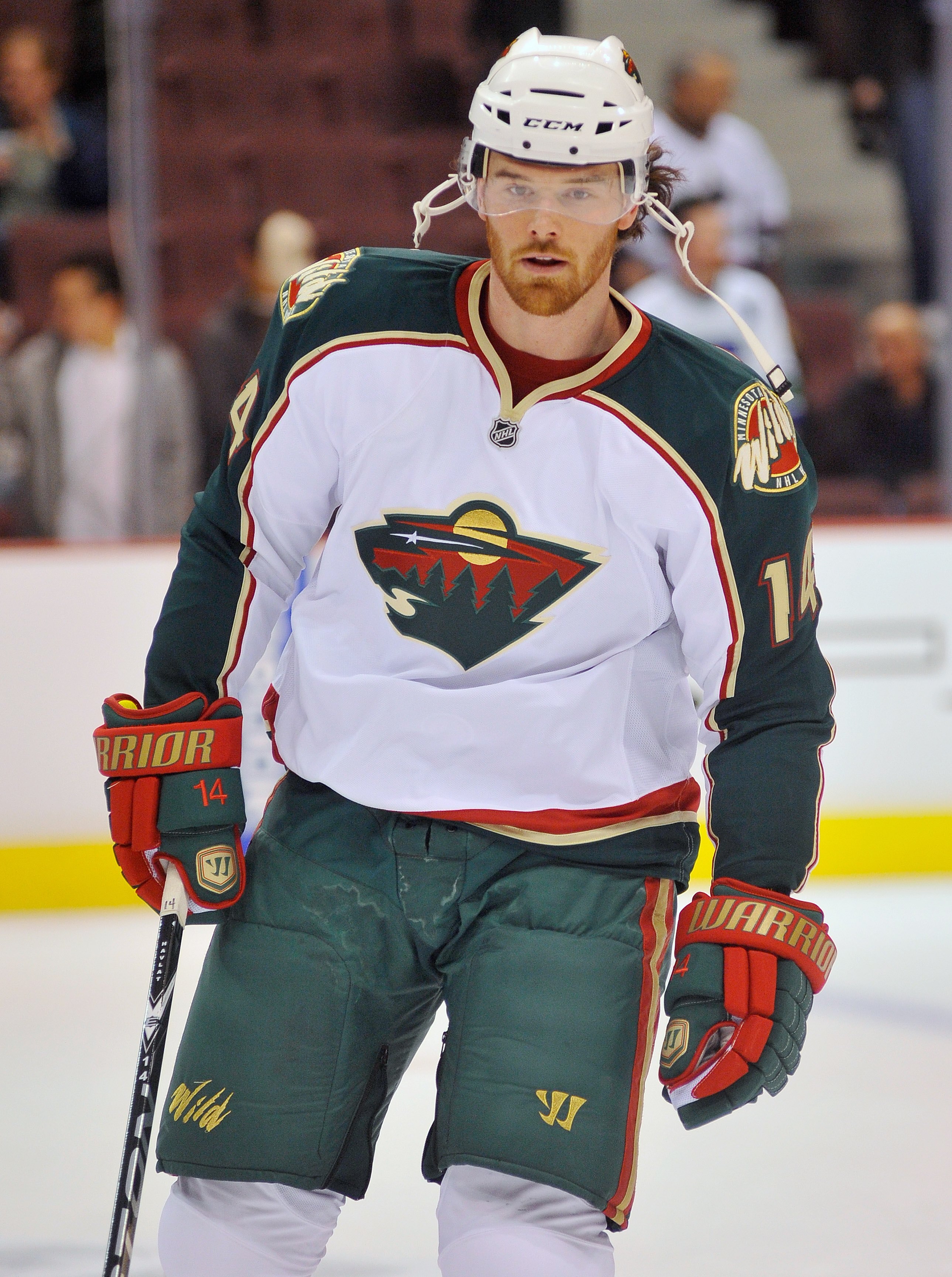 VANCOUVER, CANADA - APRIL 4: Martin Havlat #14 of the Minnesota Wild skates in the team warmup prior to the start of the NHL game against the Vancouver Canucks on April 04, 2010 at General Motors Place in Vancouver, British Columbia, Canada.  (Photo by Ri