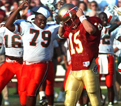 Gerry Thomas walks off the field dejected after his missed FG.  He dropped out of FSU at the end of the semester.