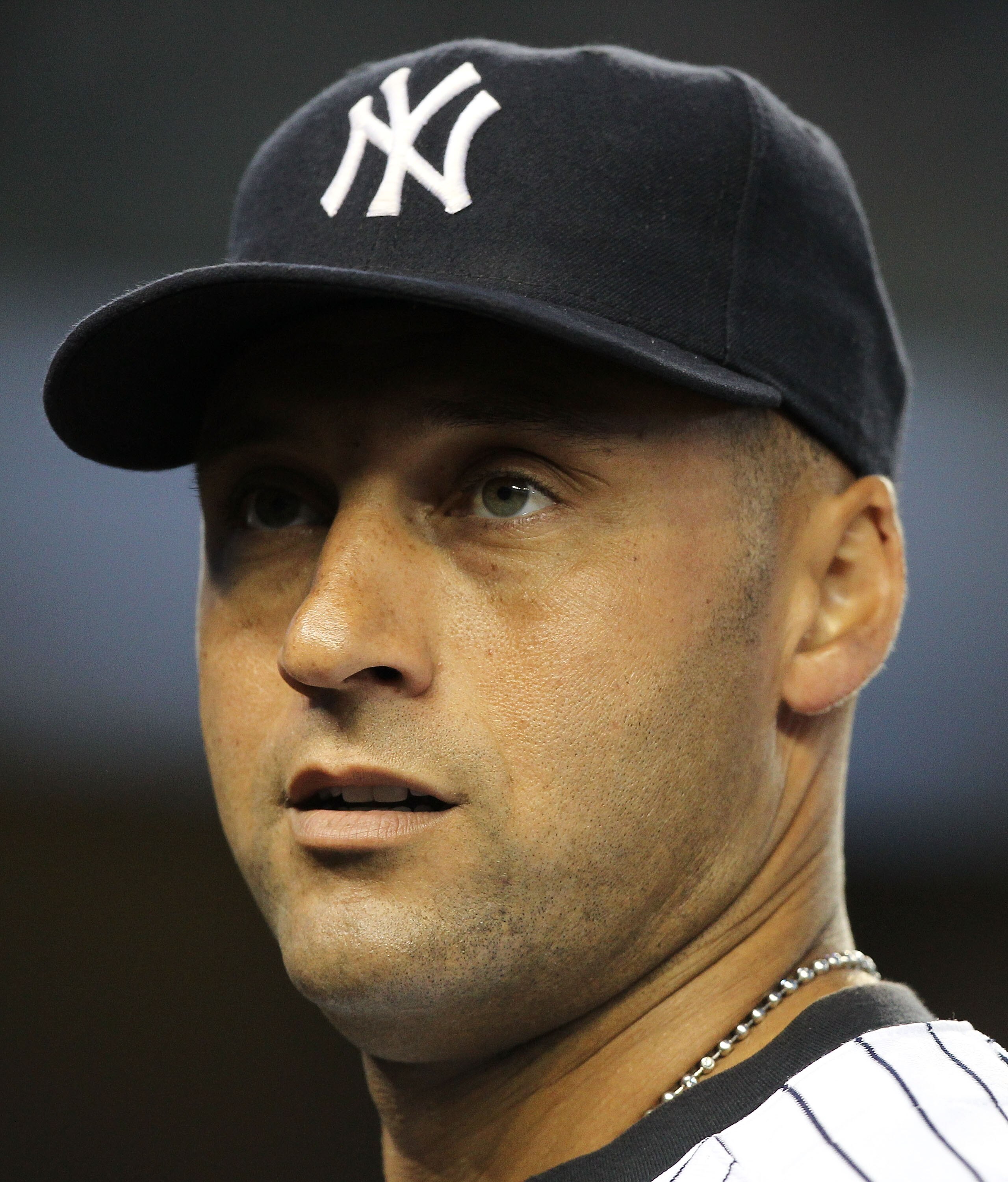 NEW YORK - SEPTEMBER 21:  Derek Jeter #2 of the New York Yankees looks on against the Tampa Bay Rays during their game on September 21, 2010 at Yankee Stadium in the Bronx borough of New York City.  (Photo by Al Bello/Getty Images)