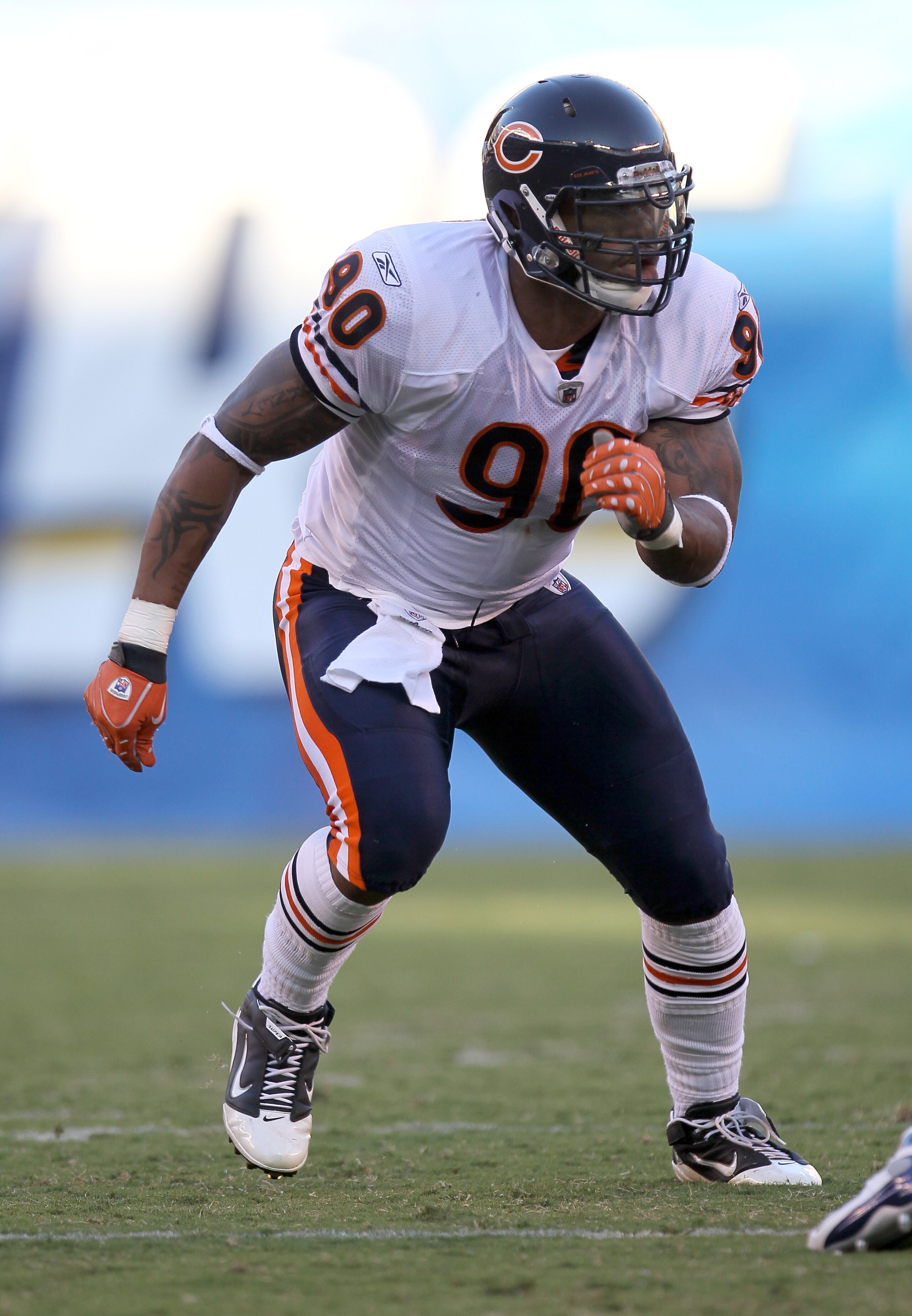 SAN DIEGO - AUGUST 14:  Defensive end Julius Peppers #90 of the Chicago Bears rushes during the game with the San Diego Chargers on August 14, 2010 at Qualcomm Stadium in San Diego, California.  The Chargers won 25-10.  (Photo by Stephen Dunn/Getty Images