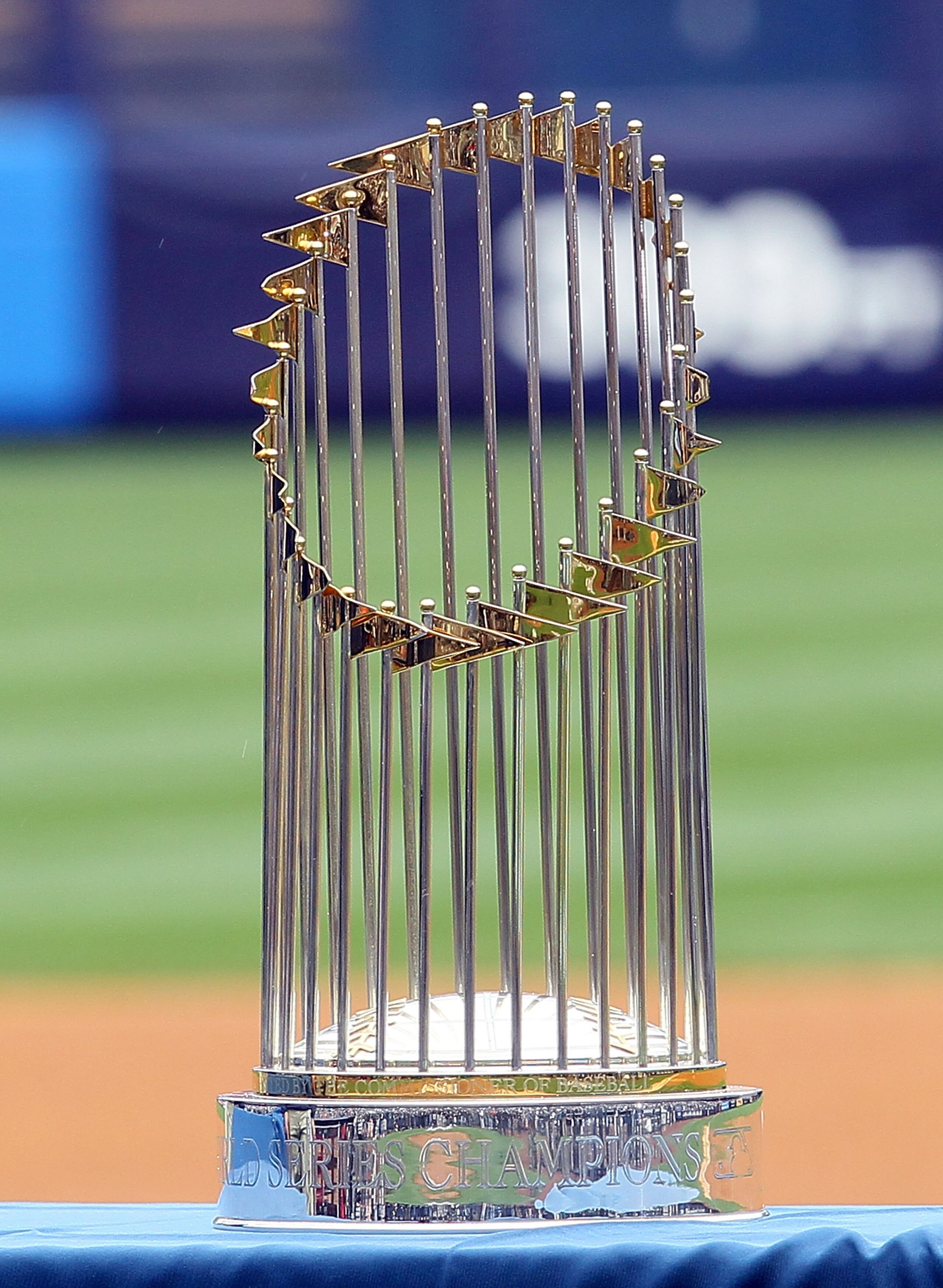 NEW YORK - APRIL 13: The World Series trophy is seen prior to the New York Yankees playing the Los Angeles Angels of Anaheim during the Yankees home opener at Yankee Stadium on April 13, 2010 in the Bronx borough of New York City. (Photo by Jim McIsaac/ NEW YORK - APRIL 13: The World Series trophy is seen prior to the New York Yankees playing the Los Angeles Angels of Anaheim during the Yankees home opener at Yankee Stadium on April 13, 2010 in the Bronx borough of New York City. (Photo by Jim McIsaac/