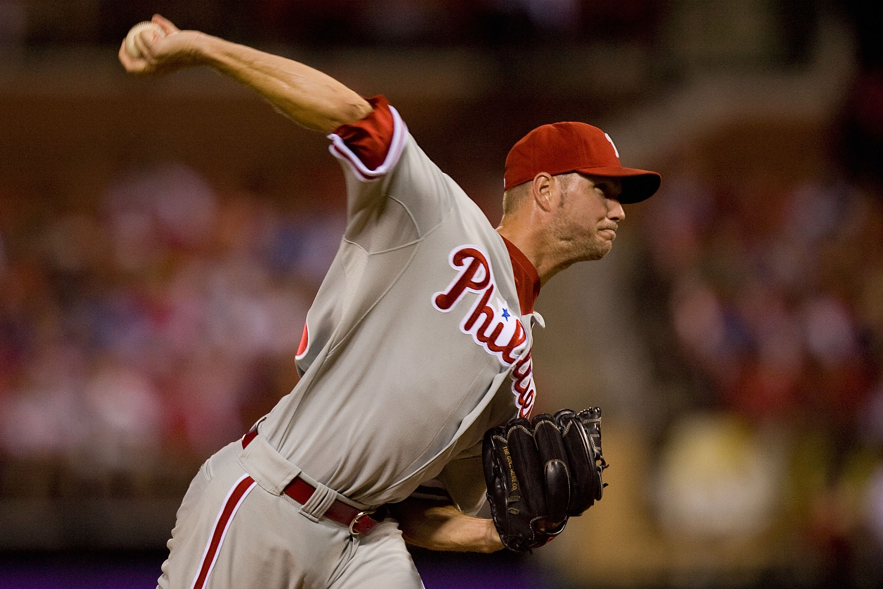 ST. LOUIS - JULY 20: Relief pitcher Ryan Madson #46 of the Philadelphia Phillies throws against the St. Louis Cardinals at Busch Stadium on July 20, 2010 in St. Louis, Missouri.  (Photo by Dilip Vishwanat/Getty Images)