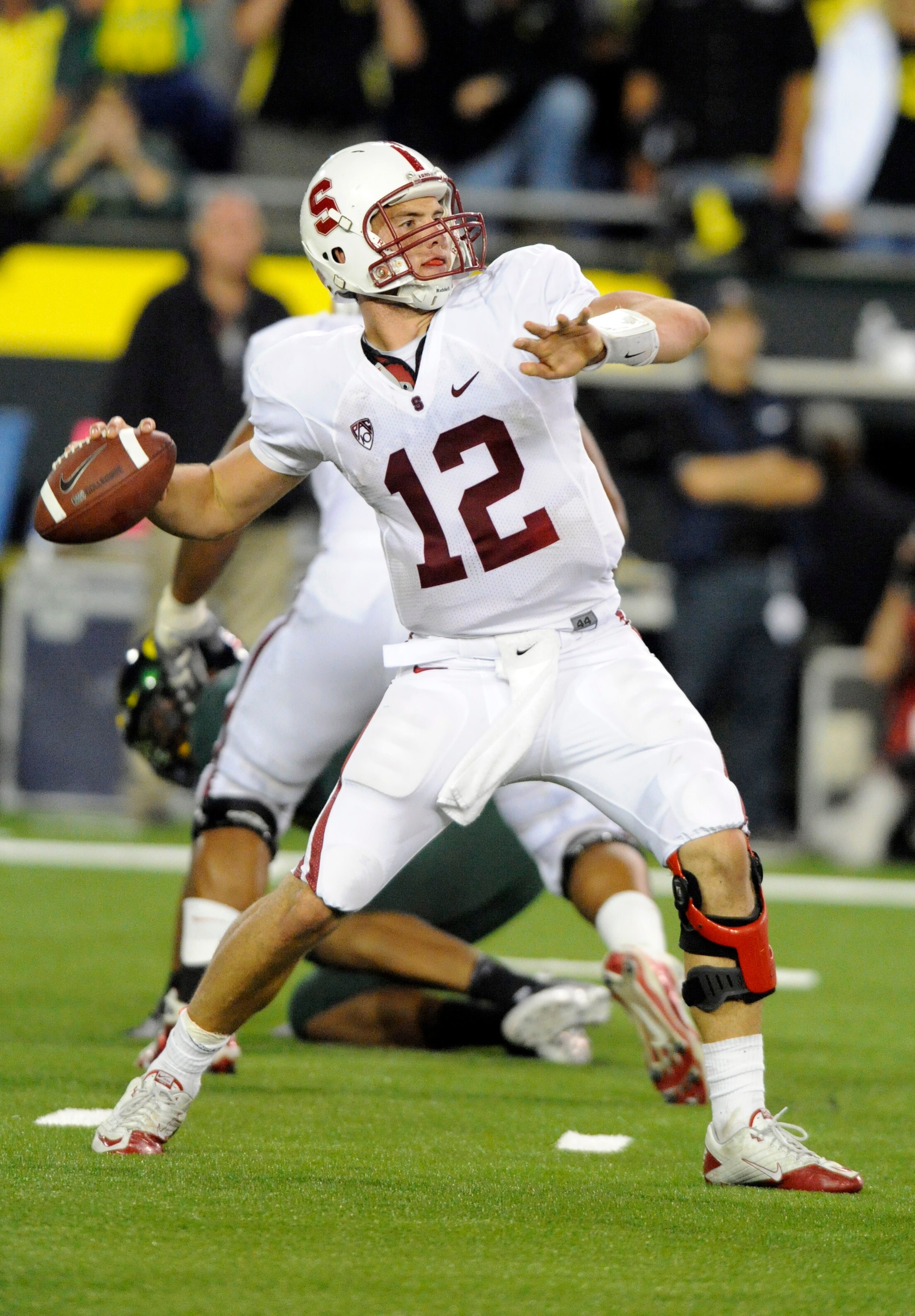 EUGENE, OR - OCTOBER 2: Quarterback Andrew Luck of the Stanford Cardinal sets to throw a pass in the third quarter of the game against the Oregon Ducks at Autzen Stadium on October 2, 2010 in Eugene, Oregon. Oregon won the game 52-31. (Photo by Steve Dyke