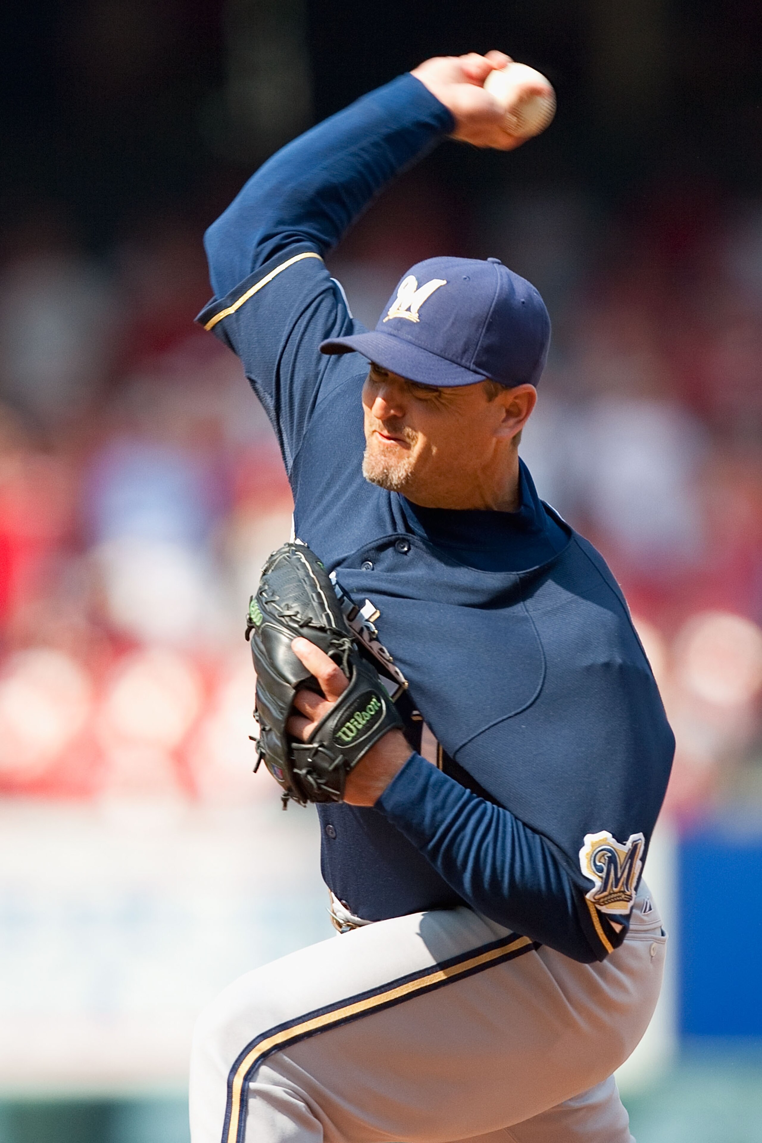 ST. LOUIS - AUGUST 18: Relief pitcher Trever Hoffman #51 of the Milwaukee Brewers throws against the St. Louis Cardinals at Busch Stadium on August 18, 2010 in St. Louis, Missouri.  The Brewers beat the Cardinals 3-2.  (Photo by Dilip Vishwanat/Getty Imag