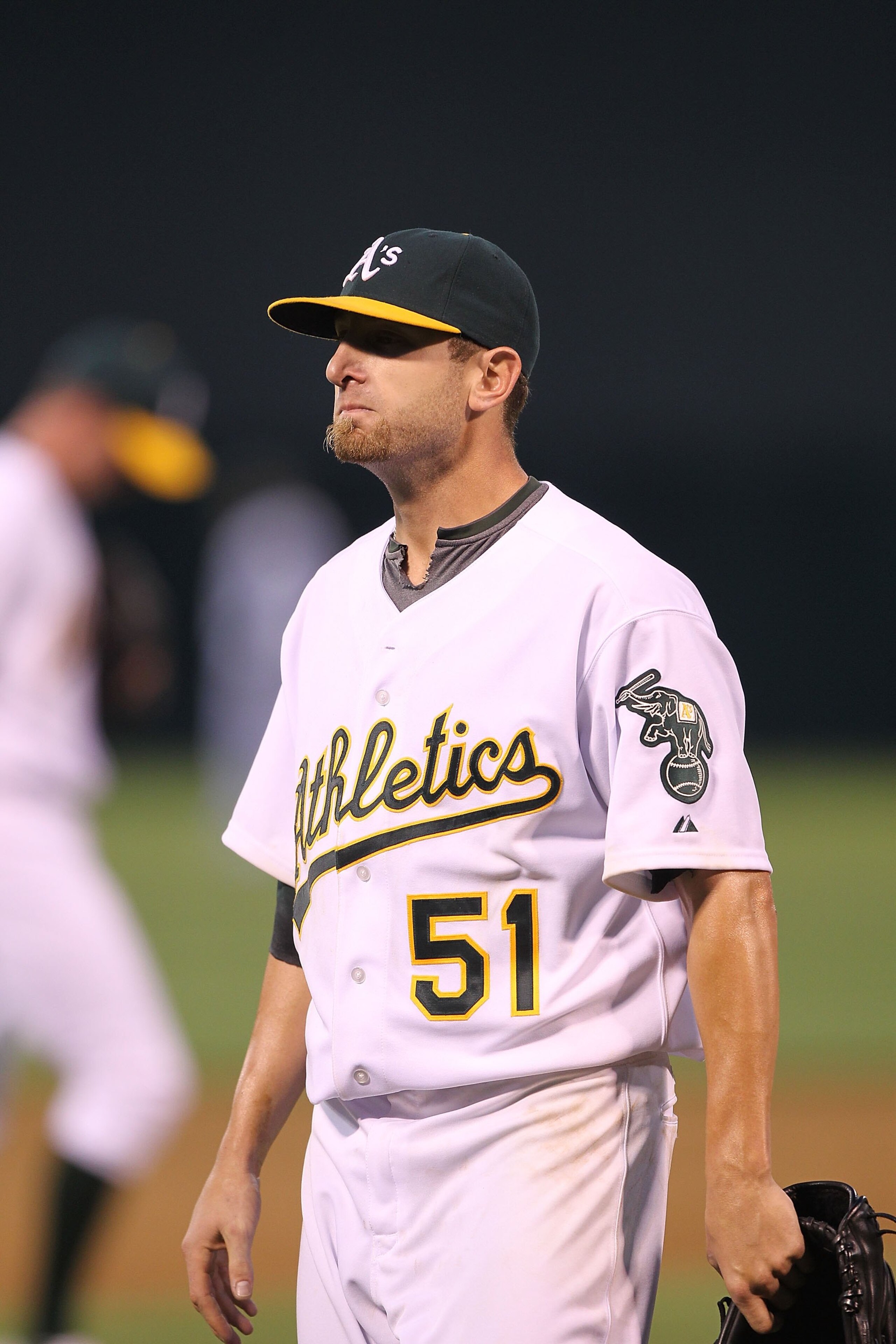 OAKLAND, CA - JUNE 09:  Dallas Braden #51 of the Oakland Athletics is taken out of the game against the Los Angeles Angels of Anaheim in the sixth inning during an MLB game at the Oakland-Alameda County Coliseum on June 9, 2010 in Oakland, California.  (P