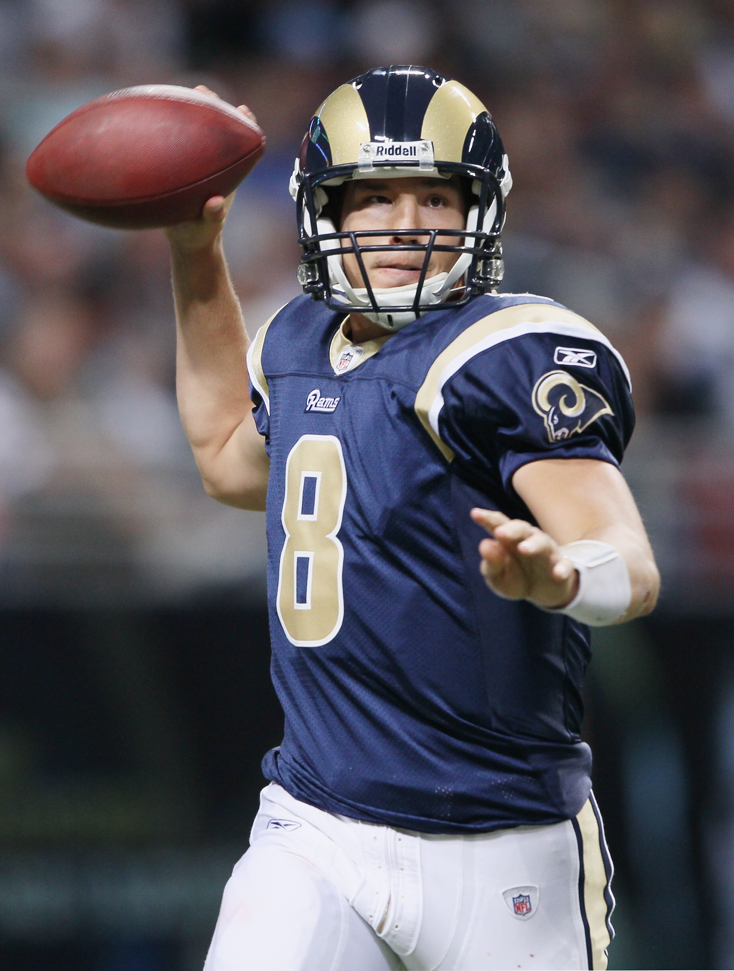 ST. LOUIS - OCTOBER 03:  Sam Bradford #8 of the St. Louis Rams passes the ball in the first half against the Seattle Seahawks on October 3, 2010 at Edward Jones Dome in St. Louis, Missouri.  (Photo by Elsa/Getty Images)