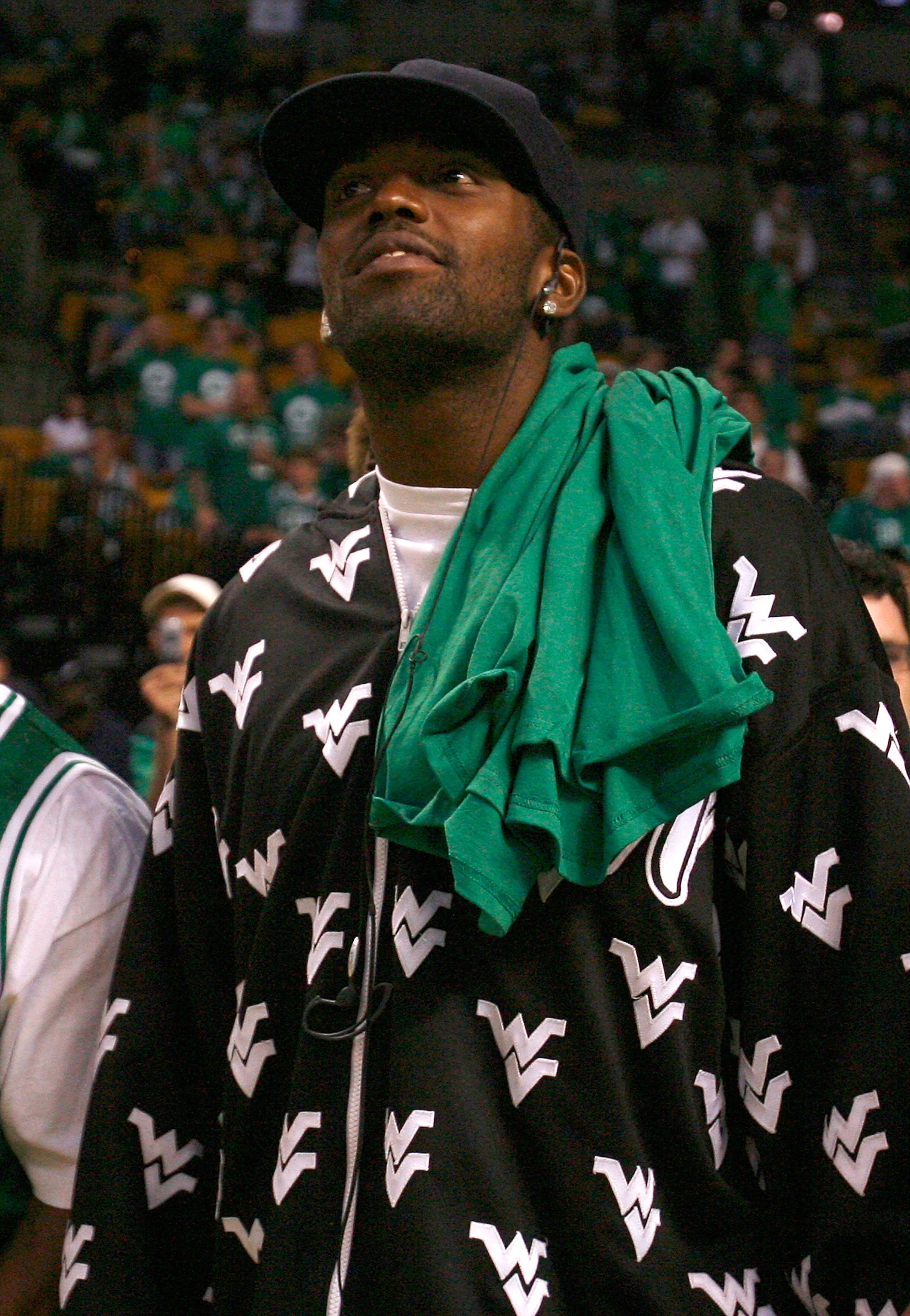 BOSTON - MAY 18:  Randy Moss of the New England Patriots attends Game Seven of the Eastern Conference Semifinals between the Boston Celtics and the Cleveland Cavaliers during the 2008 NBA Playoffs at the TD Banknorth Garden May 18, 2008 in Boston, Massach