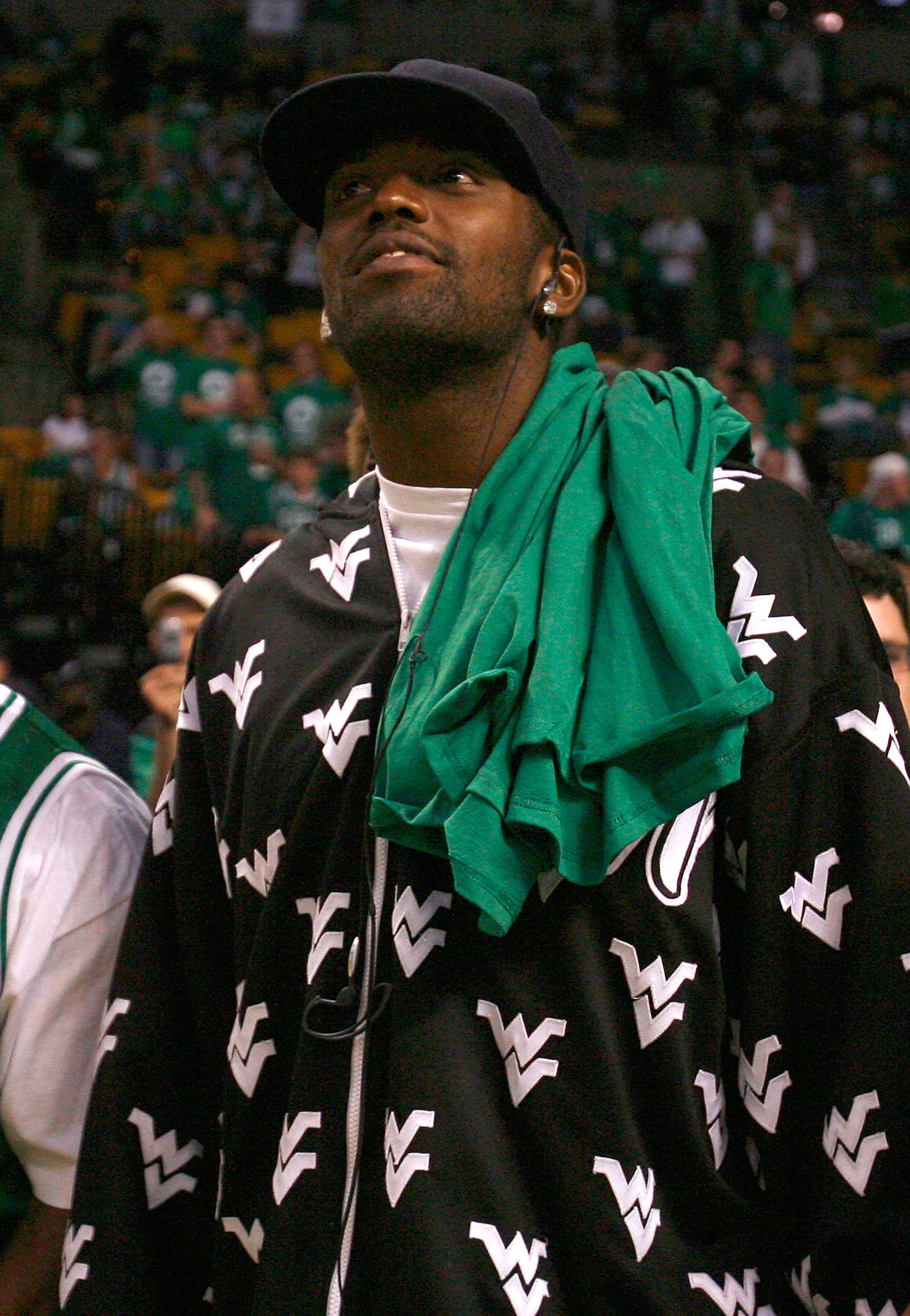 BOSTON - MAY 18:  Randy Moss of the New England Patriots attends Game Seven of the Eastern Conference Semifinals between the Boston Celtics and the Cleveland Cavaliers during the 2008 NBA Playoffs at the TD Banknorth Garden May 18, 2008 in Boston, Massach