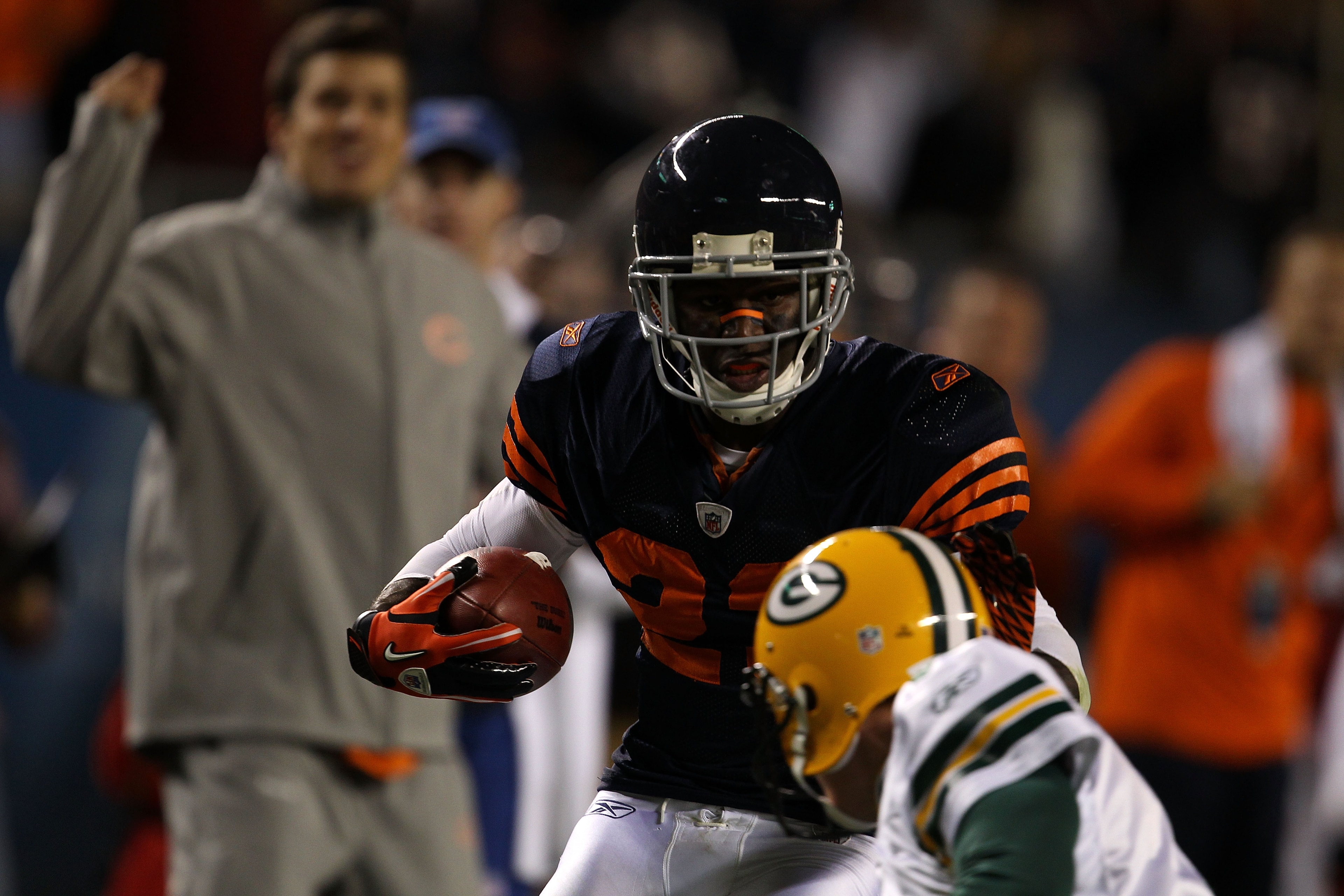 CHICAGO - SEPTEMBER 27:  Devin Hester #23 of the Chicago Bears returns a punt 62-yards for a touchdown in the fourth quarter against the Green Bay Packers at Soldier Field on September 27, 2010 in Chicago, Illinois.  (Photo by Jonathan Daniel/Getty Images