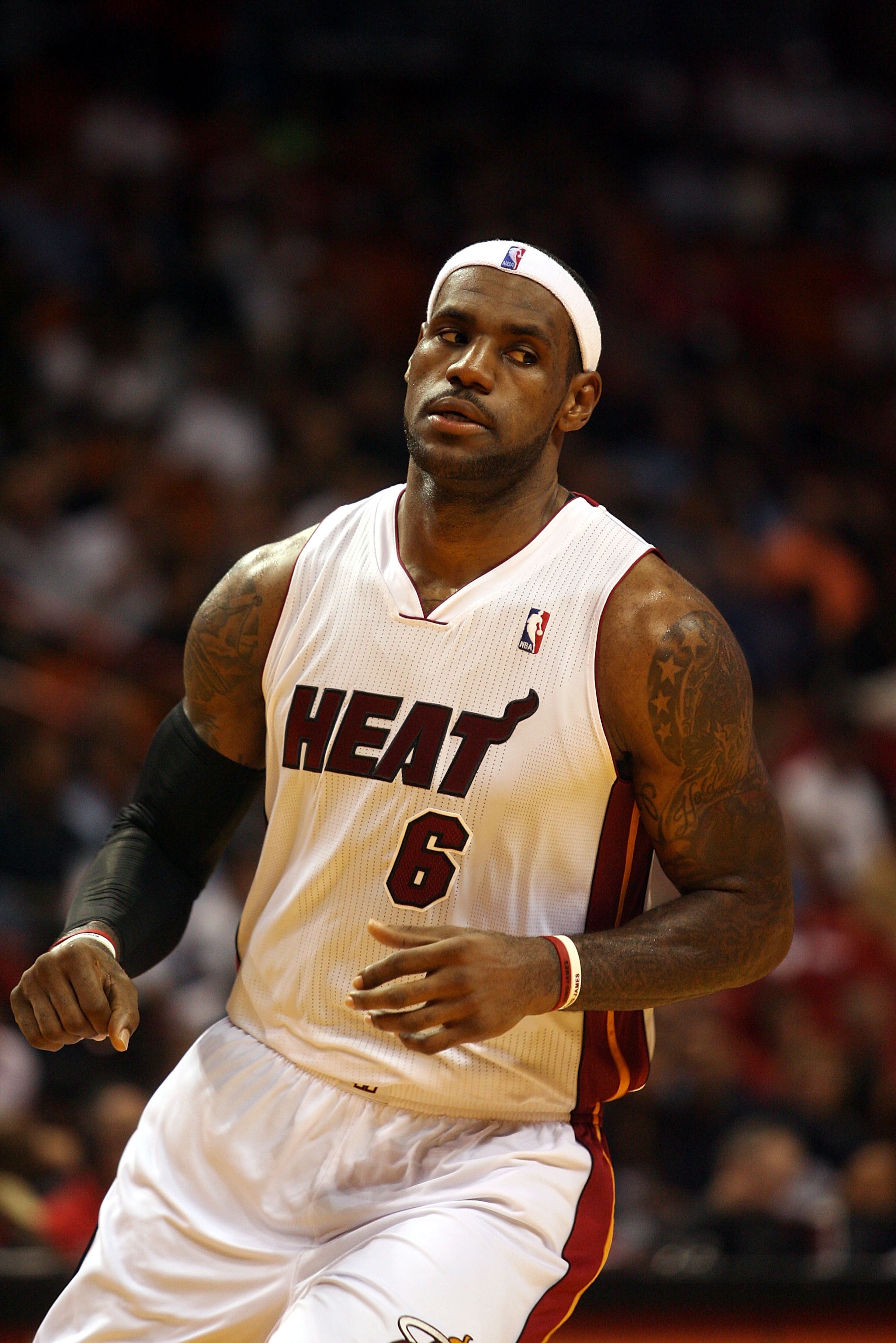 MIAMI - OCTOBER 05:  Forward LeBron James #6 of the Miami Heat plays against the Detroit Pistons on October 5, 2010 in Miami, Florida.  NOTE TO USER: User expressly acknowledges and agrees that, by downloading and or using this photograph, User is consent