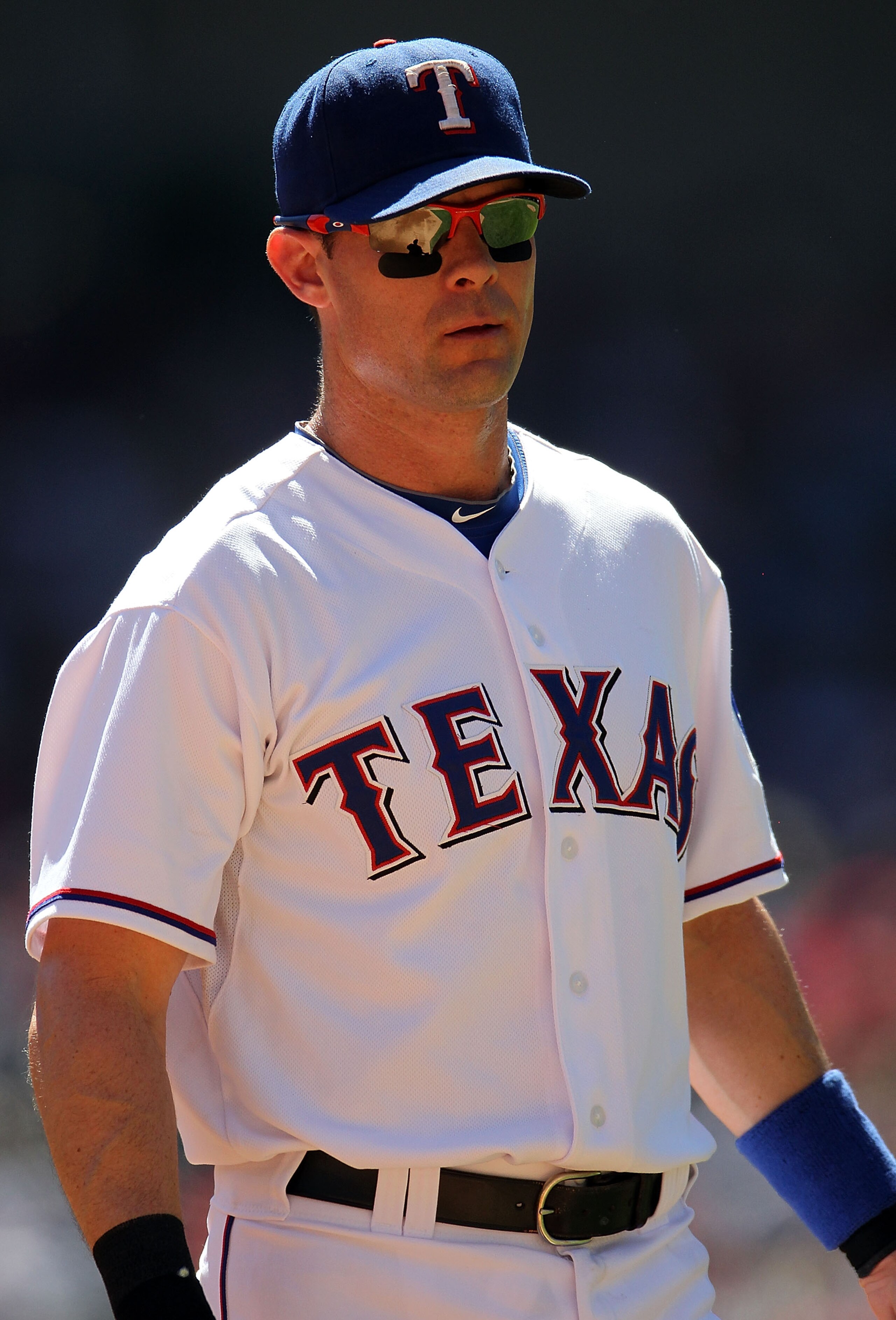 ARLINGTON, TX - SEPTEMBER 29:  Michael Young #10 of the Texas Rangers at Rangers Ballpark in Arlington on September 29, 2010 in Arlington, Texas.  (Photo by Ronald Martinez/Getty Images)