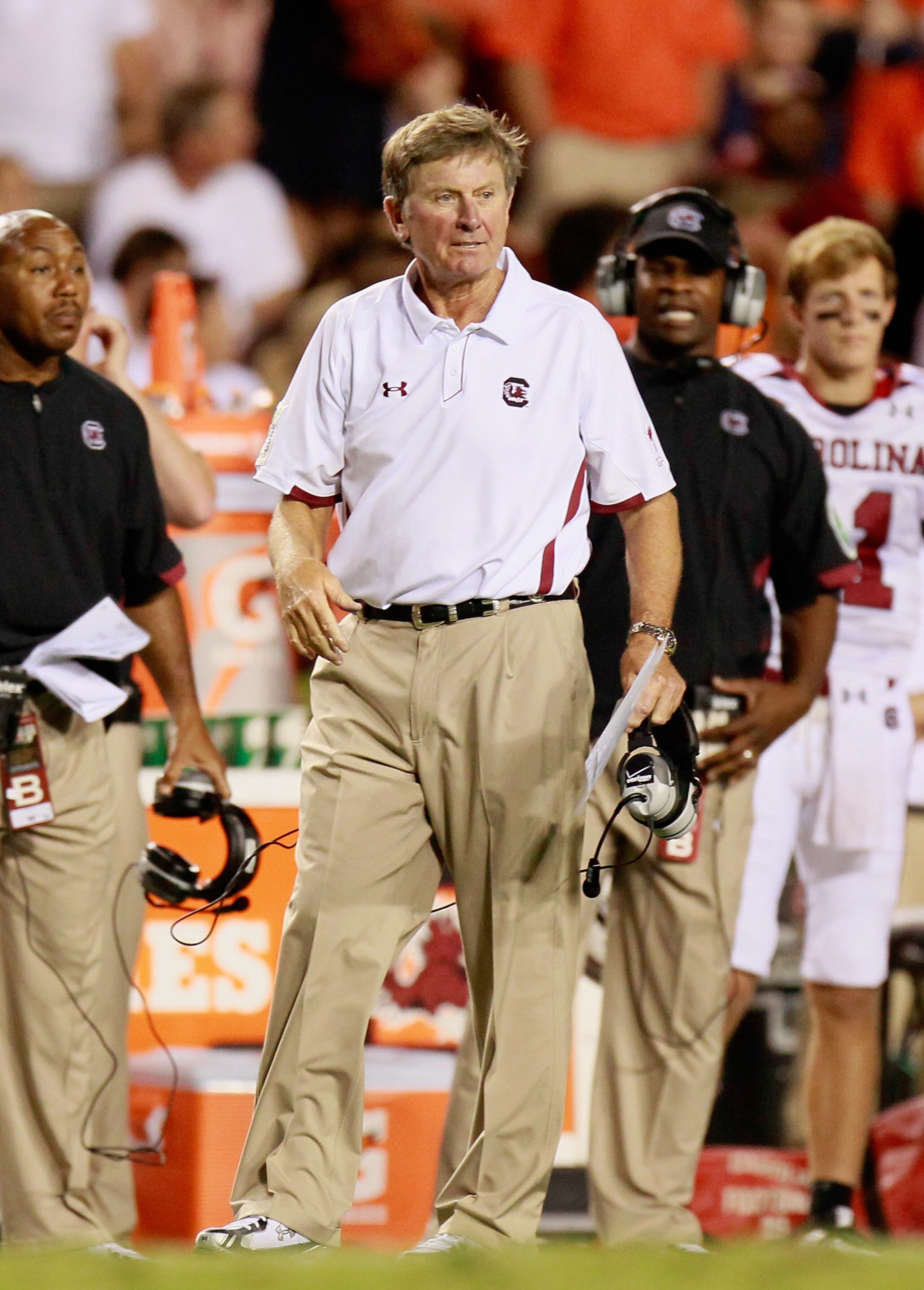 AUBURN, AL - SEPTEMBER 25: Head coach Steve Spurrier of the South Carolina Gamecocks against the Auburn Tigers at Jordan-Hare Stadium on September 25, 2010 in Auburn, Alabama. (Photo by Kevin C. Cox/Getty Images) AUBURN, AL - SEPTEMBER 25: Head coach Steve Spurrier of the South Carolina Gamecocks against the Auburn Tigers at Jordan-Hare Stadium on September 25, 2010 in Auburn, Alabama. (Photo by Kevin C. Cox/Getty Images)