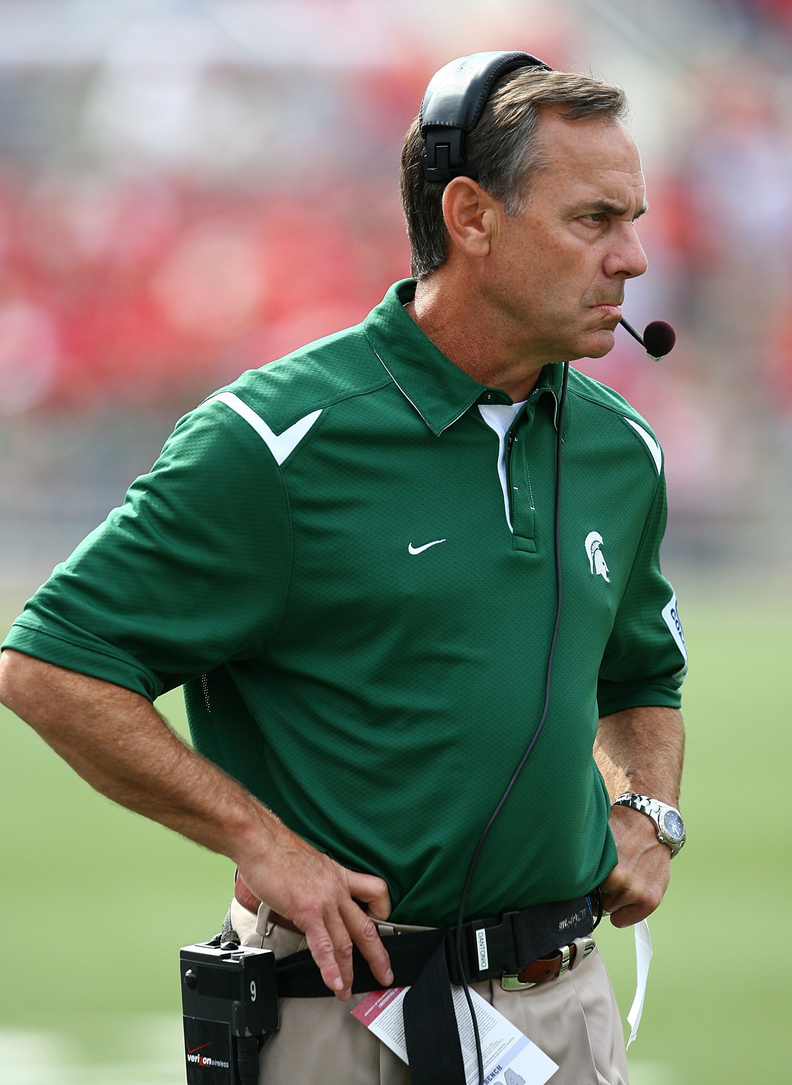 MADISON, WI - SEPTEMBER 26: Head coach Mark Dantonio of the Michigan State Spartans watches as his team takes on the Wisconsin Badgers on September 26, 2009 at Camp Randall Stadium in Madison, Wisconsin. (Photo by Jonathan Daniel/Getty Images) MADISON, WI - SEPTEMBER 26: Head coach Mark Dantonio of the Michigan State Spartans watches as his team takes on the Wisconsin Badgers on September 26, 2009 at Camp Randall Stadium in Madison, Wisconsin. (Photo by Jonathan Daniel/Getty Images)