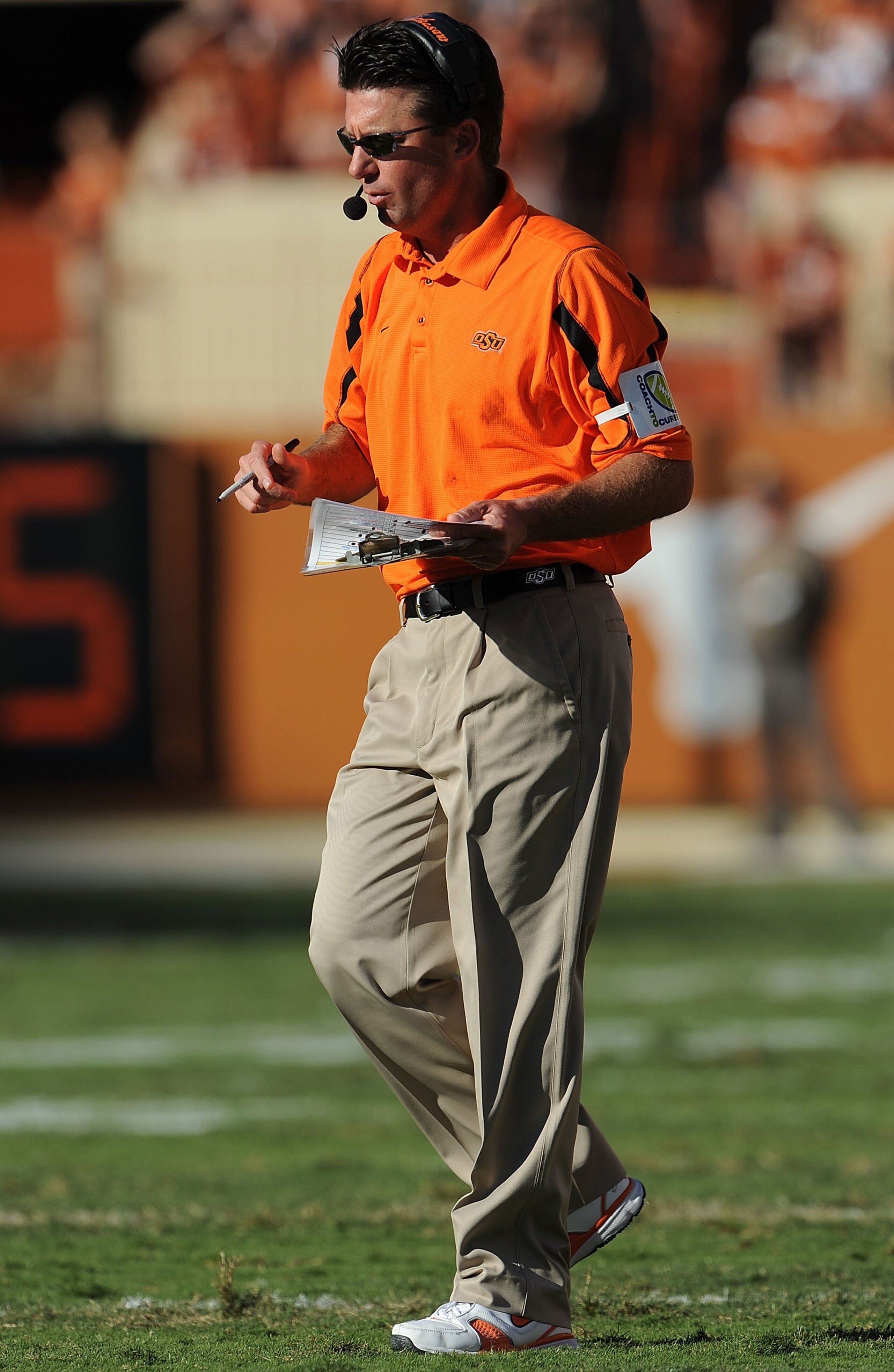 AUSTIN, TX - OCTOBER 25: Head coach Mike Gundy of the Oklahoma State Cowboys during play against the Texas Longhorns at Texas Memorial Stadium on October 25, 2008 in Austin, Texas. (Photo by Ronald Martinez/Getty Images) AUSTIN, TX - OCTOBER 25: Head coach Mike Gundy of the Oklahoma State Cowboys during play against the Texas Longhorns at Texas Memorial Stadium on October 25, 2008 in Austin, Texas. (Photo by Ronald Martinez/Getty Images)