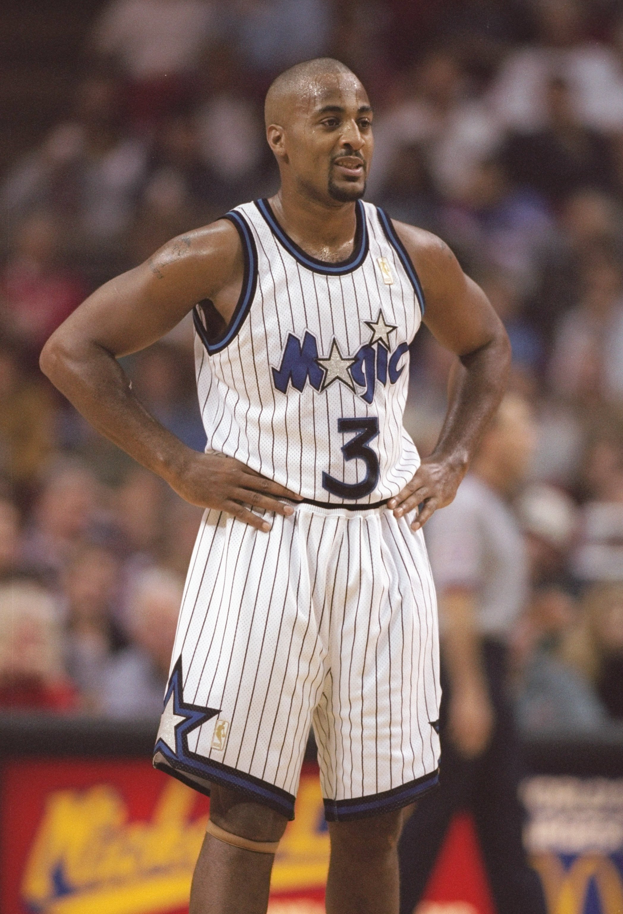 23 Dec 1996:  Forward Dennis Scott of the Orlando Magic stands on the court during a game against the Cleveland Cavaliers at the Orlando Arena in Orlando, Florida. The Magic won the game 89-84. Mandatory Credit: Andy Lyons  /Allsport