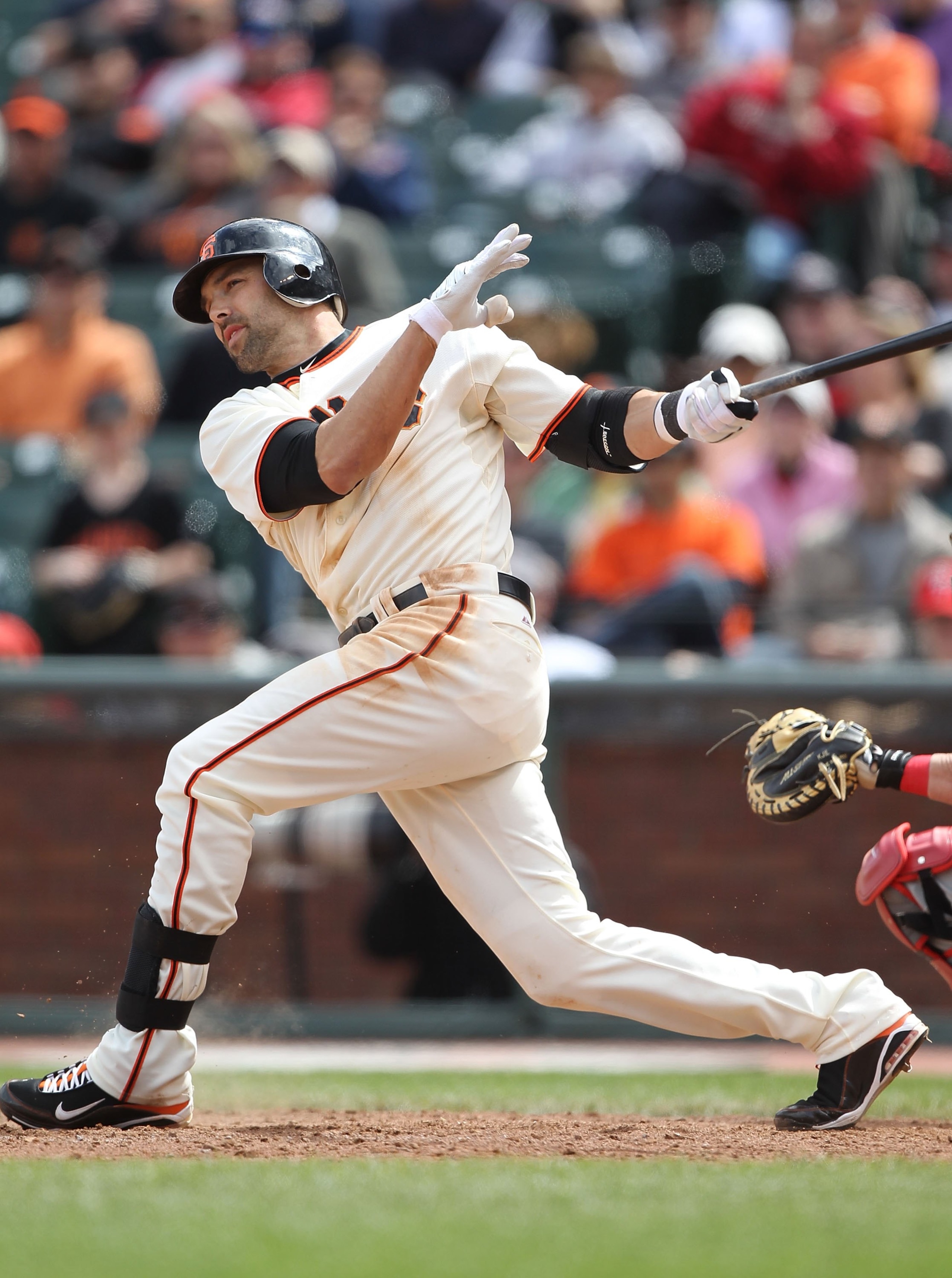 SAN FRANCISCO - APRIL 28:  Mark DeRosa #7 of the San Francisco Giants bats against the Philadelphia Phillies during an MLB game at AT&T Park on April 28, 2010 in San Francisco, California.  (Photo by Jed Jacobsohn/Getty Images)