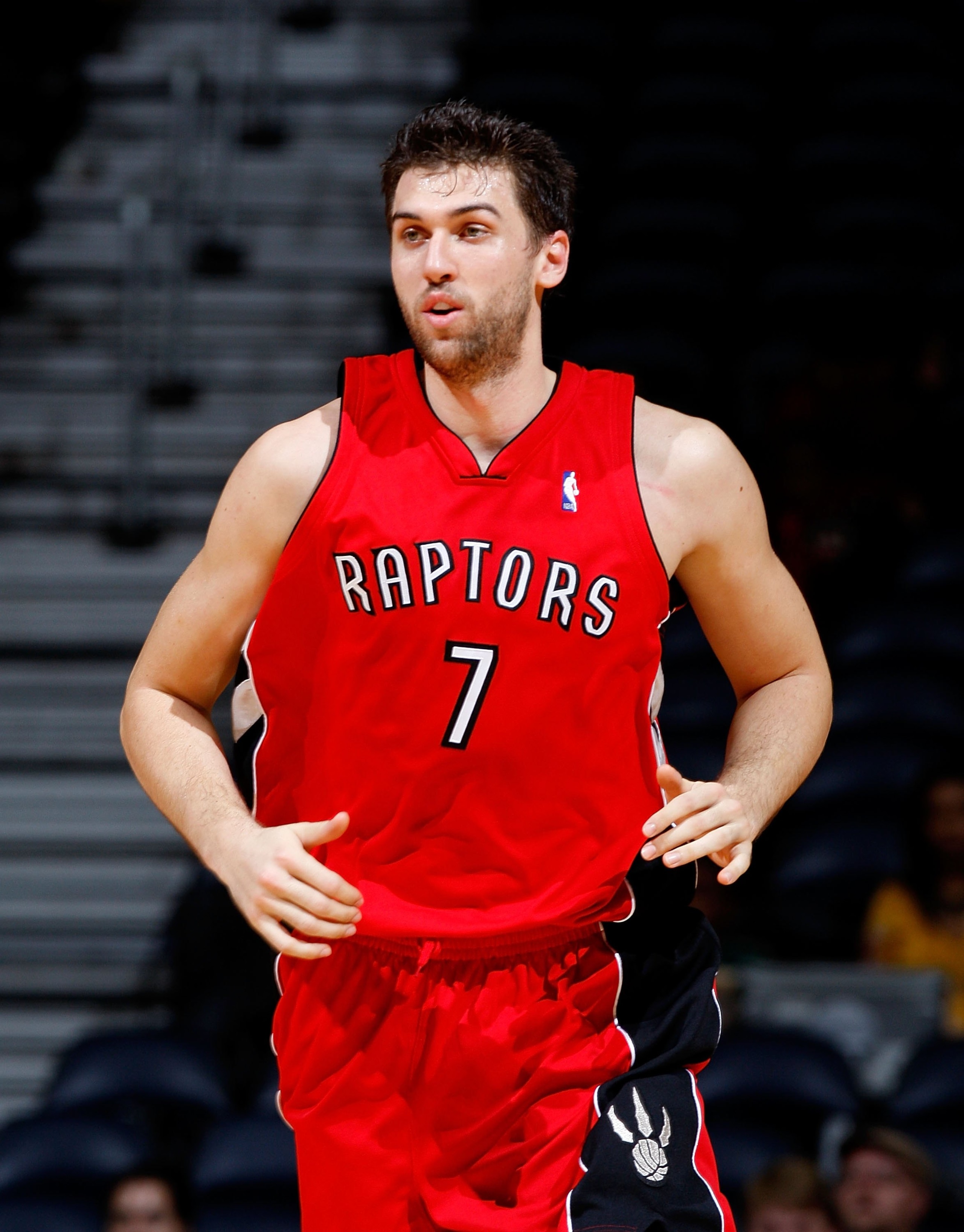 ATLANTA - DECEMBER 02:  Andrea Bargnani #7 of the Toronto Raptors against the Atlanta Hawks at Philips Arena on December 2, 2009 in Atlanta, Georgia.  NOTE TO USER: User expressly acknowledges and agrees that, by downloading and/or using this Photograph, 