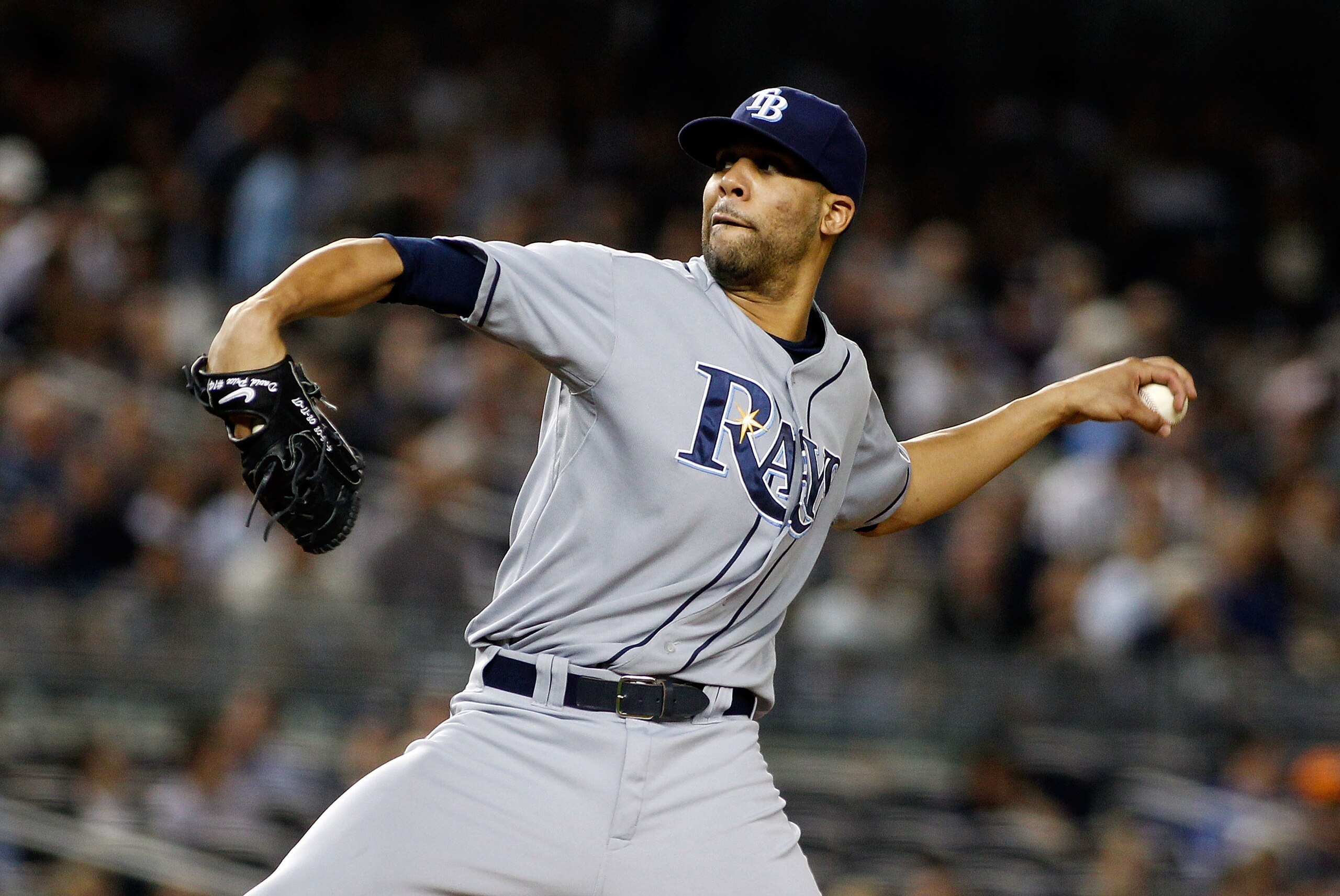 NEW YORK - SEPTEMBER 23:  David Price #14 of the Tampa Bay Rays delivers a pitch in the first-inning against the New York Yankees  on September 23, 2010 at Yankee Stadium in the Bronx borough of New York City.  (Photo by Mike Stobe/Getty Images)