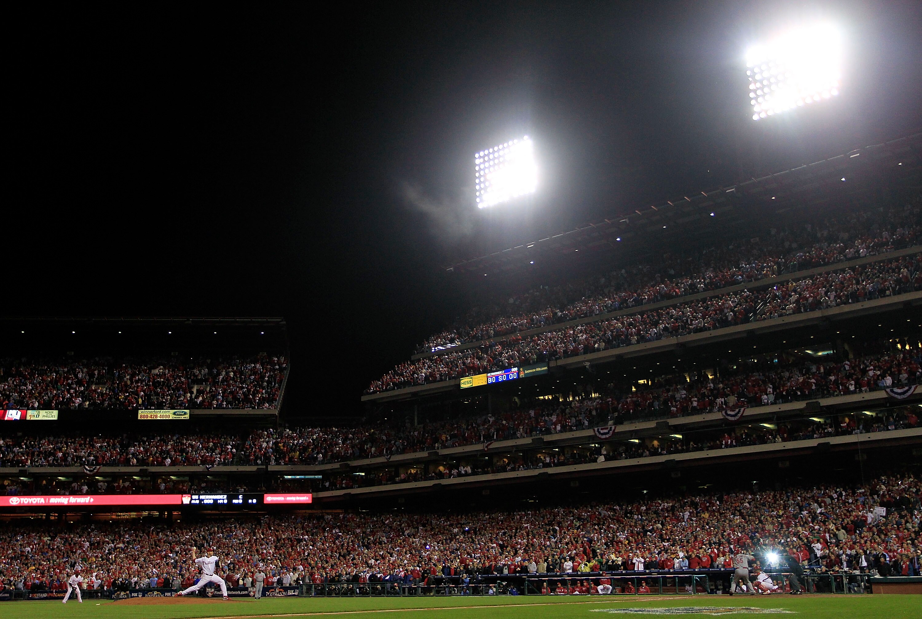 PHILADELPHIA - OCTOBER 06:  Roy Halladay #34 of the Philadelphia Phillies delivers in Game 1 of the NLDS against the Cincinnati Reds at Citizens Bank Park on October 6, 2010 in Philadelphia, Pennsylvania.  (Photo by Chris Trotman/Getty Images)