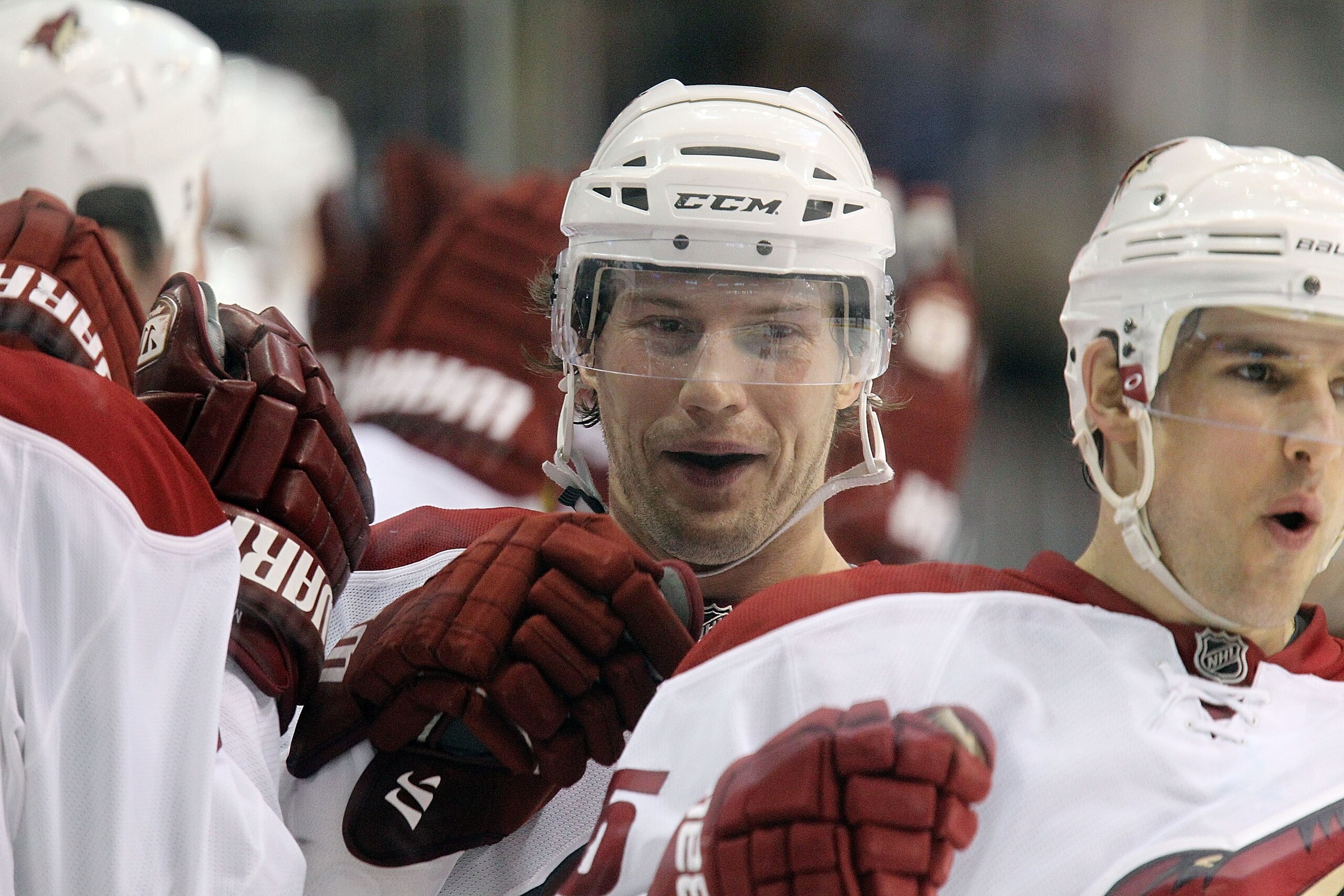 DALLAS - JANUARY 31:  Shane Doan #19 of the Phoenix Coyotes celebrates his goal against the Dallas Stars in the third period at American Airlines Center on January 31, 2010 in Dallas, Texas.  (Photo by Ronald Martinez/Getty Images)