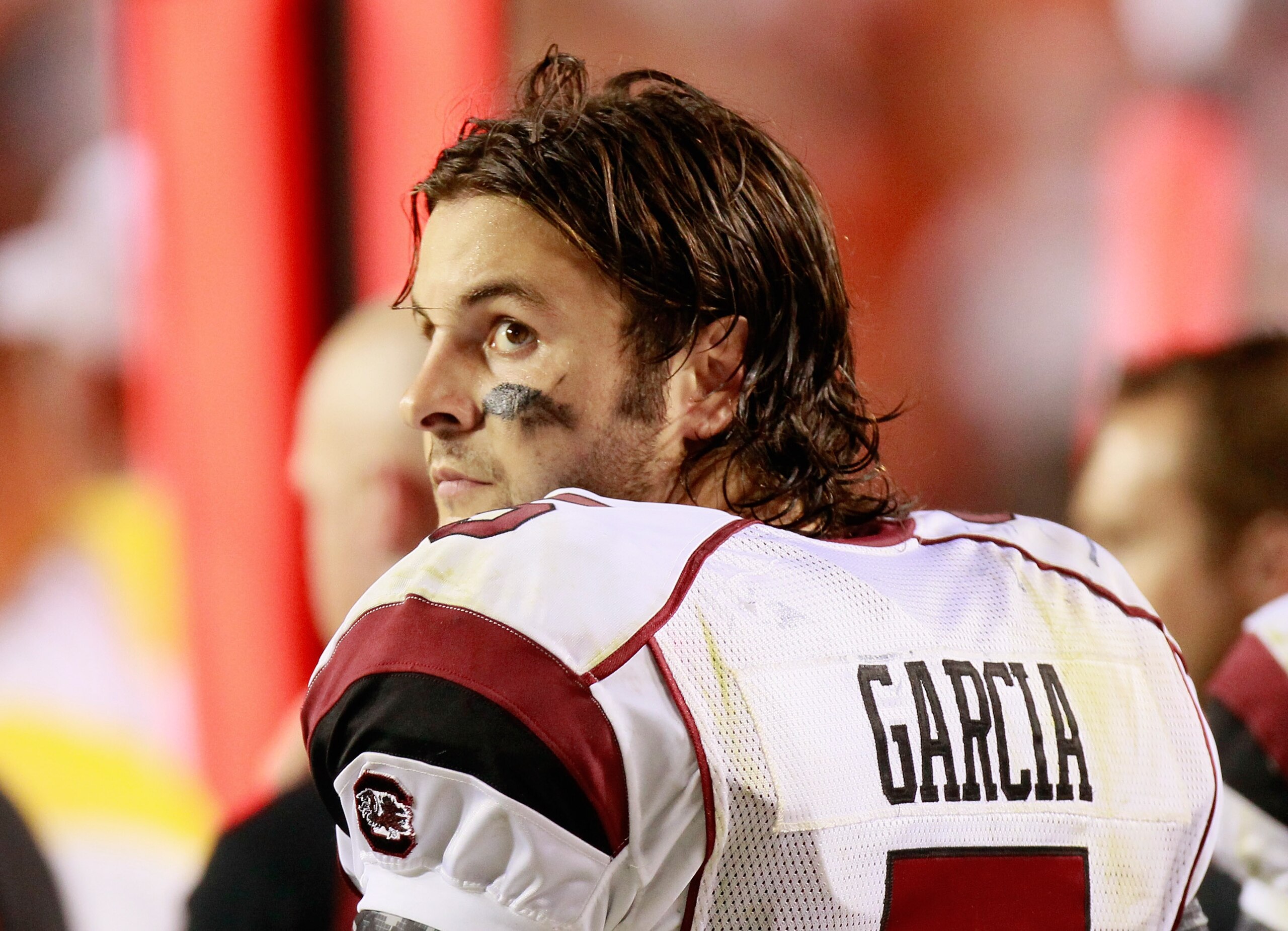AUBURN, AL - SEPTEMBER 25:  Quarterback Stephen Garcia #5 of the South Carolina Gamecocks looks on from the sidelines in the fourth quarter against the Auburn Tigers at Jordan-Hare Stadium on September 25, 2010 in Auburn, Alabama.  (Photo by Kevin C. Cox/
