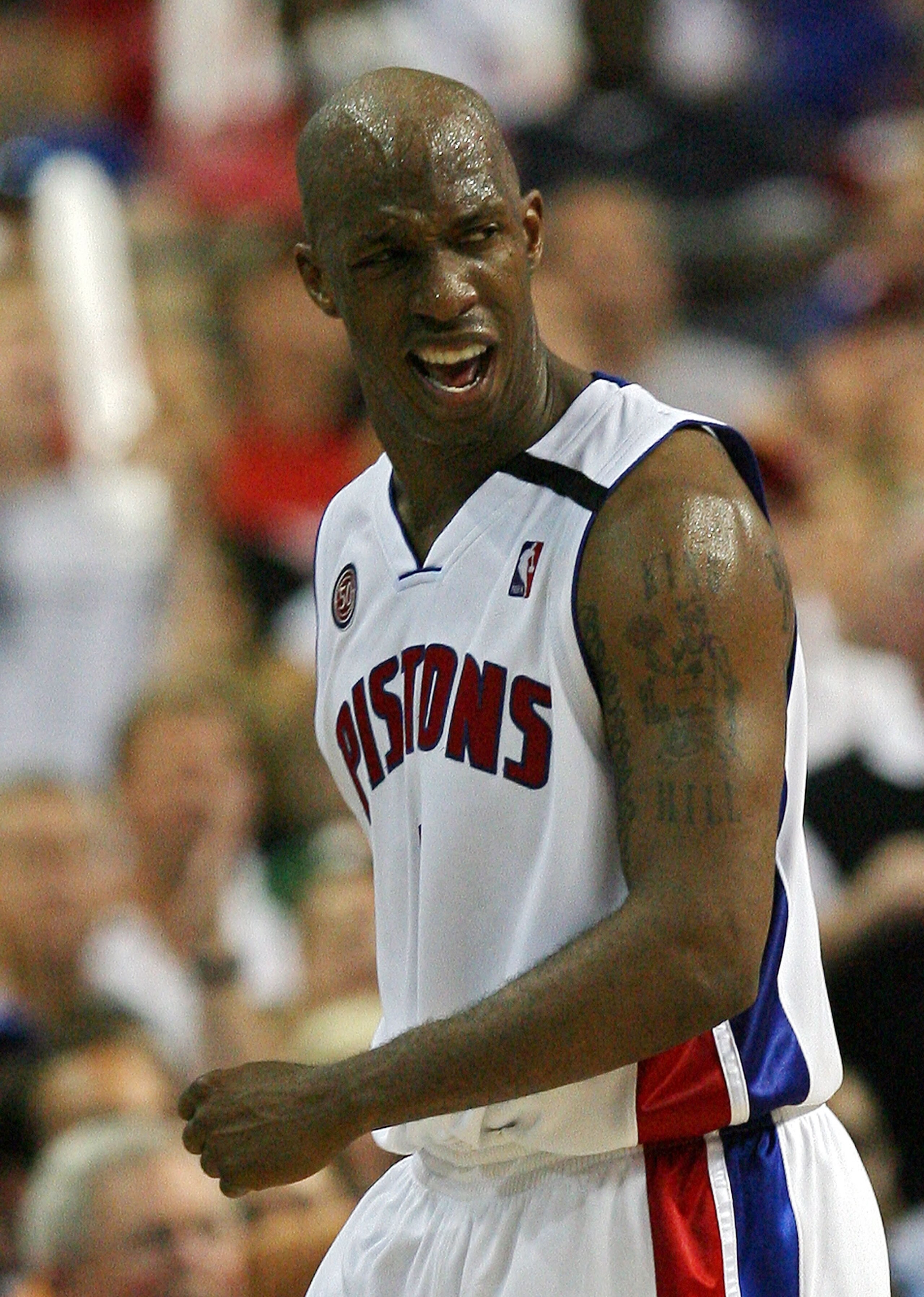 AUBURN HILLS, MI - MAY 26:  Chauncey Billups #1 of the Detroit Pistons reacts to a call against the Boston Celtics during Game Four of the Eastern Conference finals during the 2008 NBA Playoffs at the Palace at Auburn Hills on May 26, 2008 in Auburn Hills