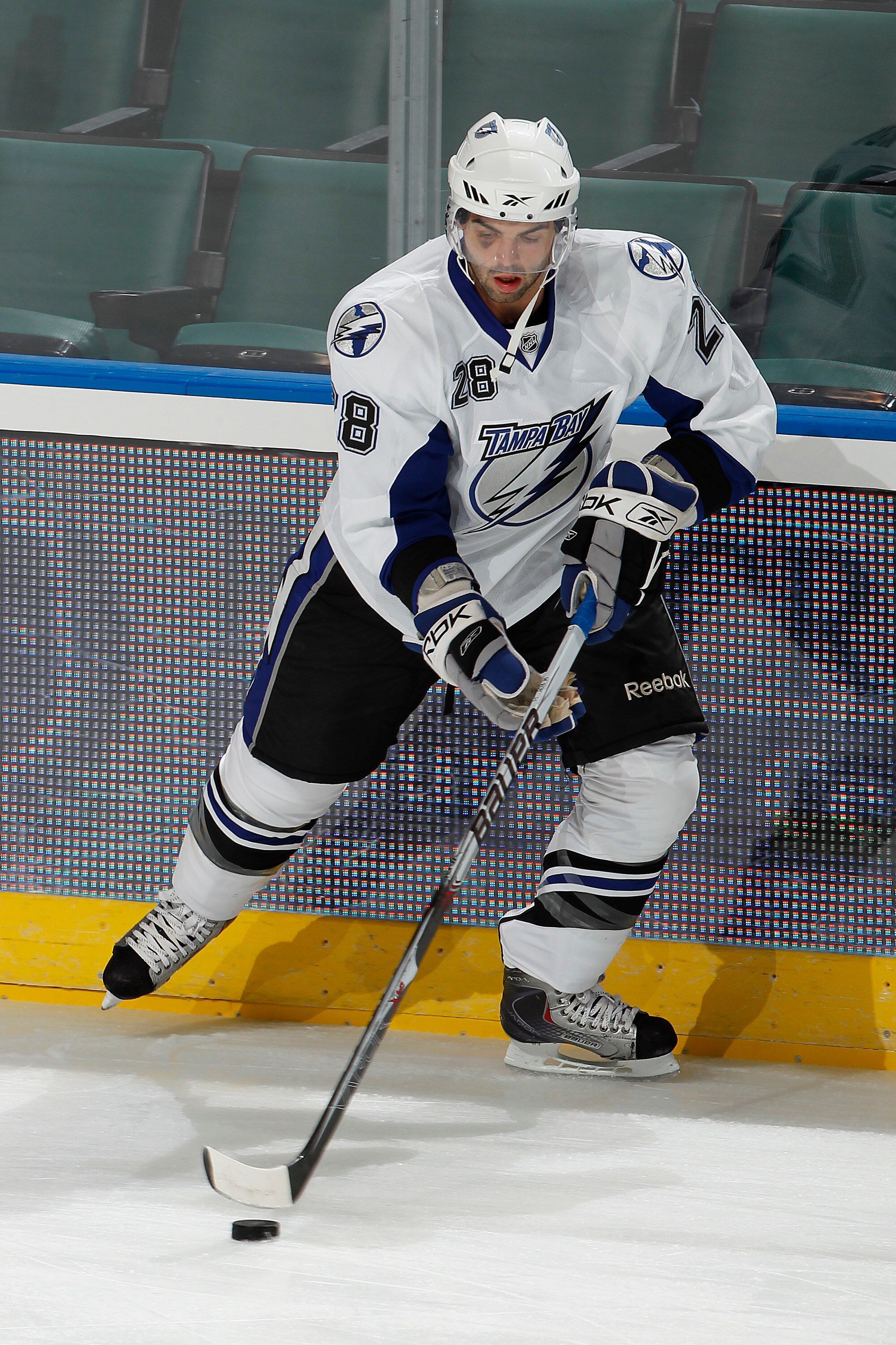 SUNRISE, FL - OCTOBER 1: Victor Hedman #77 of the Tampa Bay Lightning skates prior to the pre season game against the Florida Panthers on October 1, 2010 at the BankAtlantic Center in Sunrise, Florida. The Lightning defeated the Panthers 2-1 in overtime.
