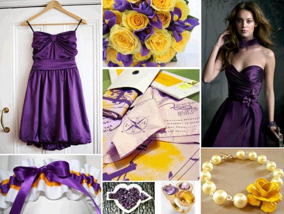 Photo courtesy: http://wedding-pictures.onewed.com/edgy/files/imagecache/576w/images/1042920/chic-la-lakers-inspired-wedding-purple-bubble-dress-for-bridemaids-purple-gold-bridal-garter-accessories.jpg