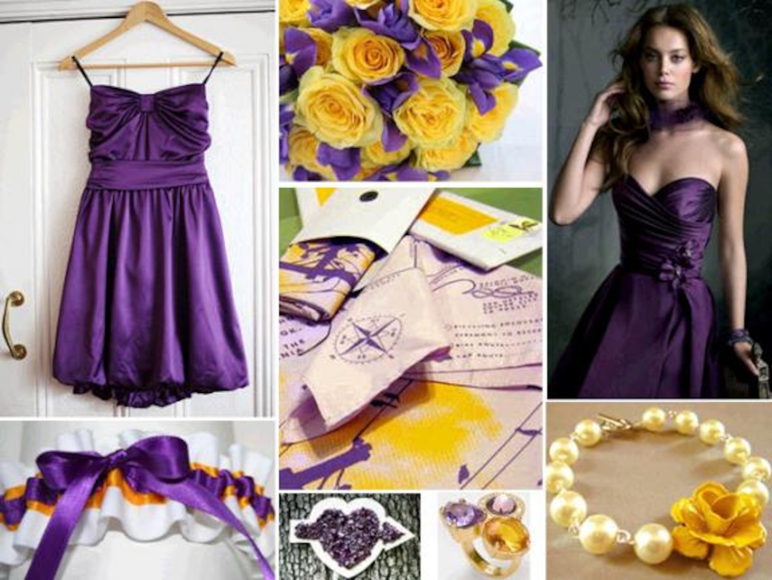 Photo courtesy: http://wedding-pictures.onewed.com/edgy/files/imagecache/576w/images/1042920/chic-la-lakers-inspired-wedding-purple-bubble-dress-for-bridemaids-purple-gold-bridal-garter-accessories.jpg