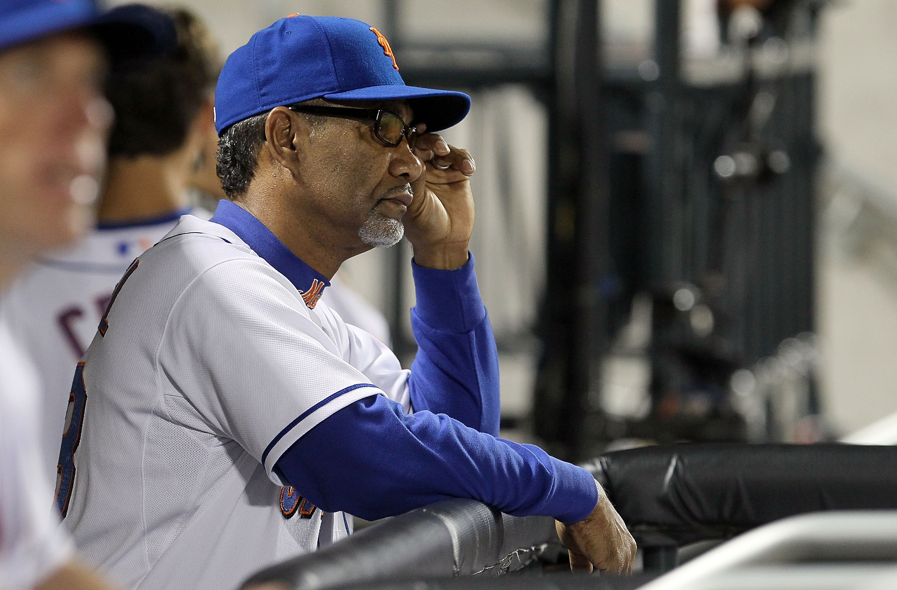NEW YORK - AUGUST 28:  Manager Jerry Manuel of the New York Mets looks on from the dugout against the Houston Astros on August 28, 2010 at Citi Field in the Flushing neighborhood of the Queens borough of New York City.  (Photo by Jim McIsaac/Getty Images)