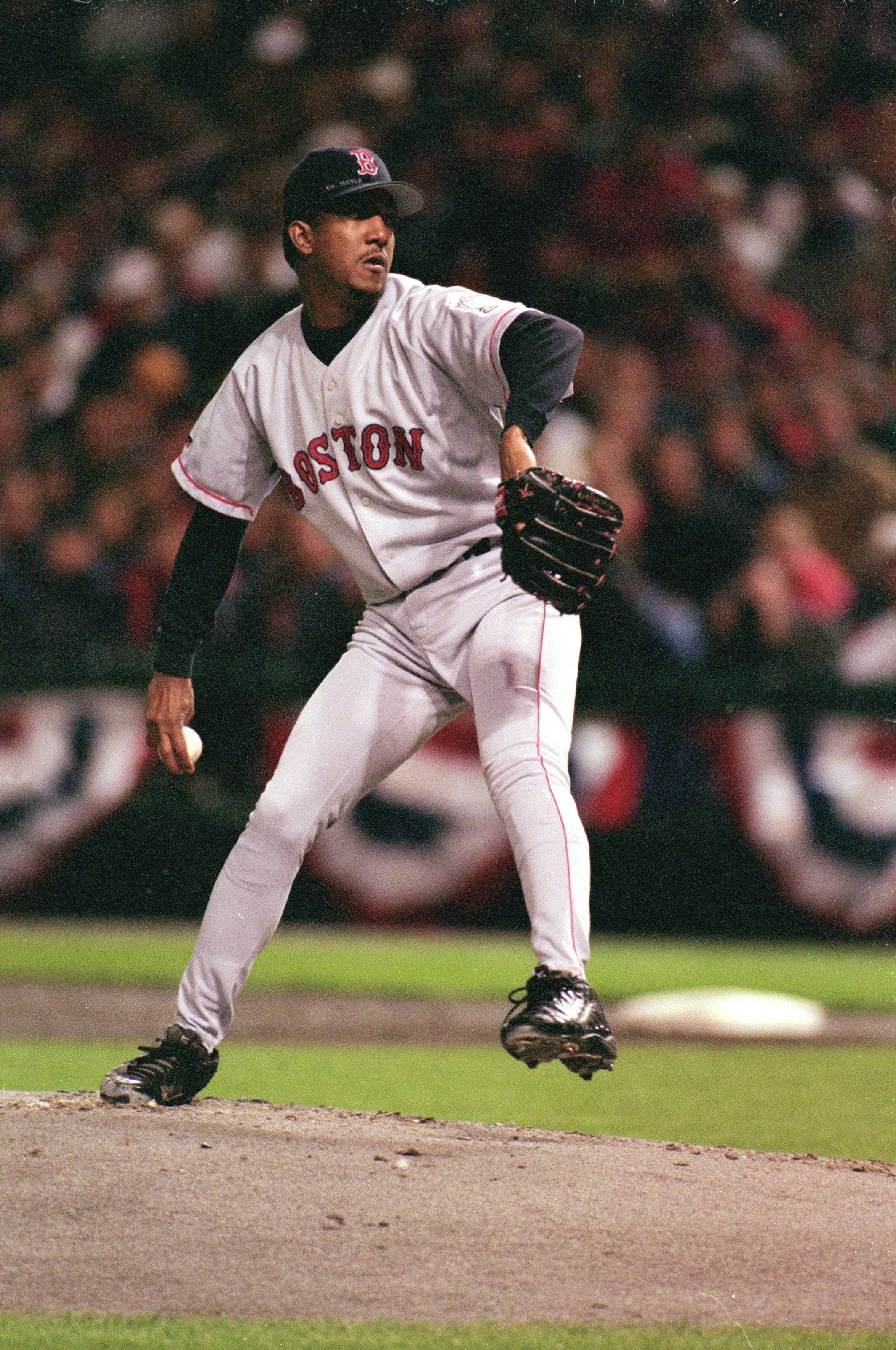 6 Oct 1999:  Pedro Martinez #45 of the Boston Red Sox pitches the ball during the American League Division Series game against the Cleveland Indians at Jacob's Field in Cleveland, Ohio. The  Indians defeated the Red Sox 3-2. Mandatory Credit: Jonathan Dan