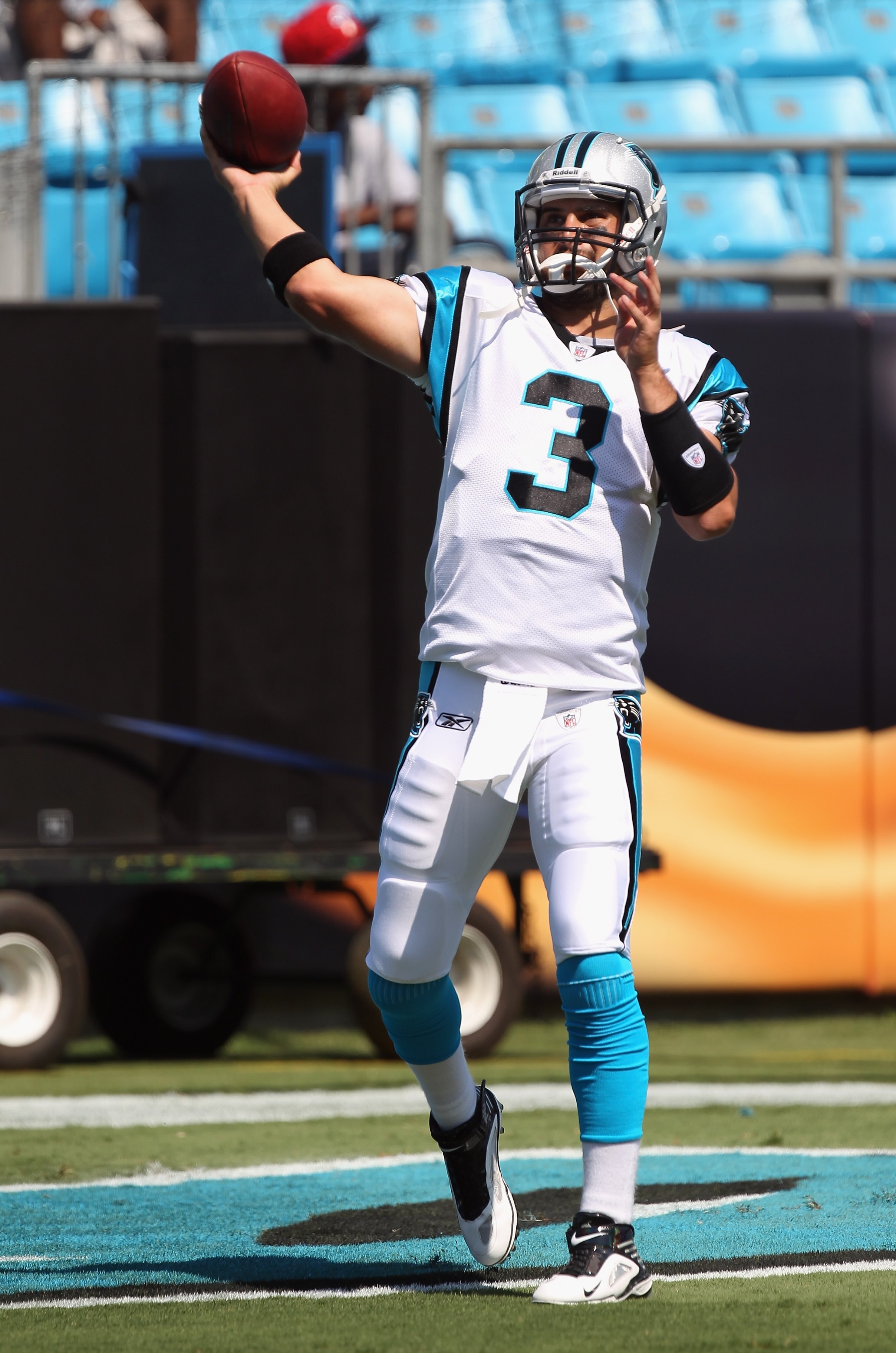 CHARLOTTE, NC - SEPTEMBER 19:  Matt Moore #3 of the Carolina Panthers during their game against the Tampa Bay Buccaneers at Bank of America Stadium on September 19, 2010 in Charlotte, North Carolina.  (Photo by Streeter Lecka/Getty Images)