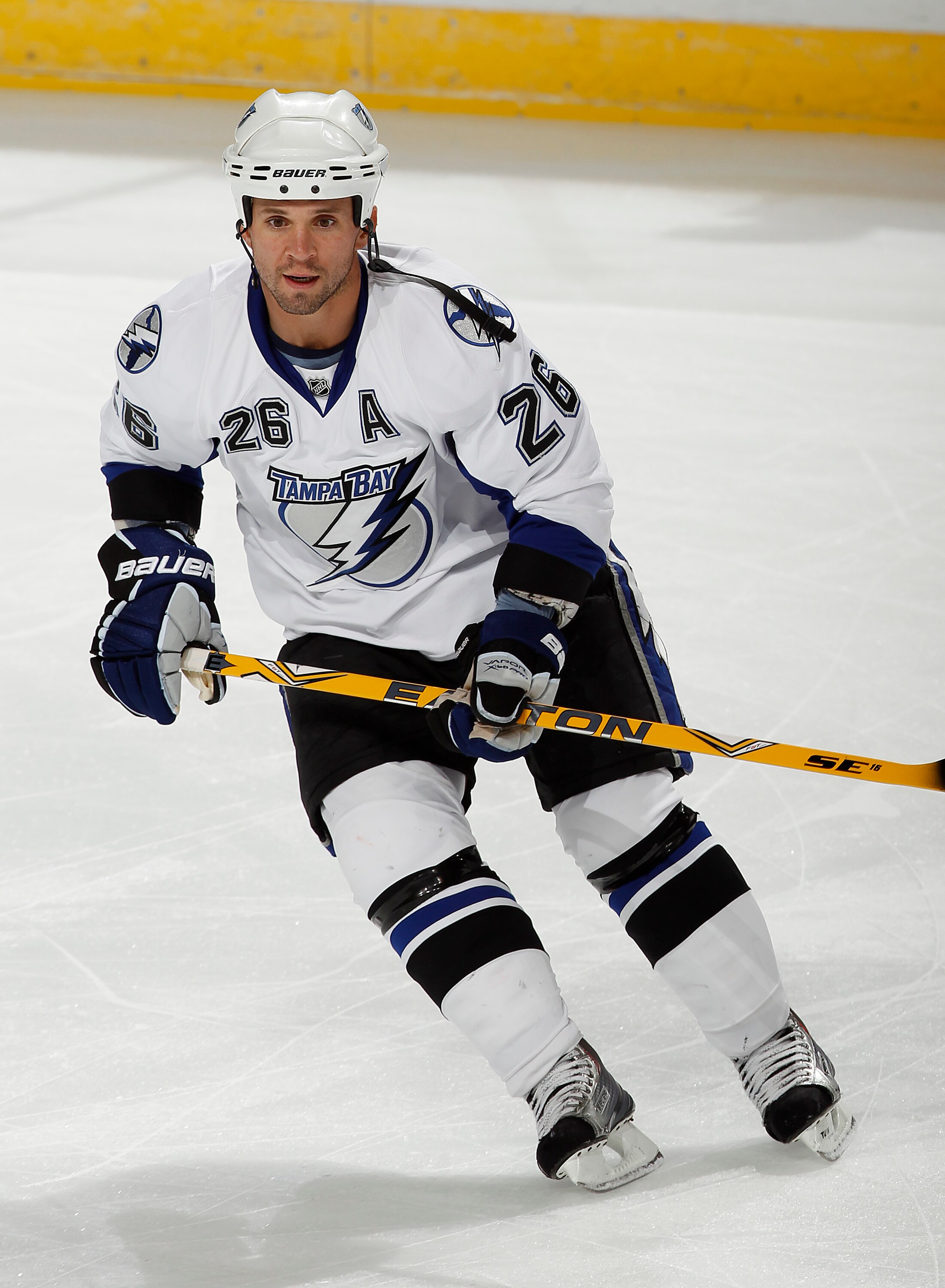 SUNRISE, FL - OCTOBER 1: Martin St Louis #26 of the Tampa Bay Lightning skates prior to the pre season game against the Florida Panthers on October 1, 2010 at the BankAtlantic Center in Sunrise, Florida. The Lightning defeated the Panthers 2-1 in overtime