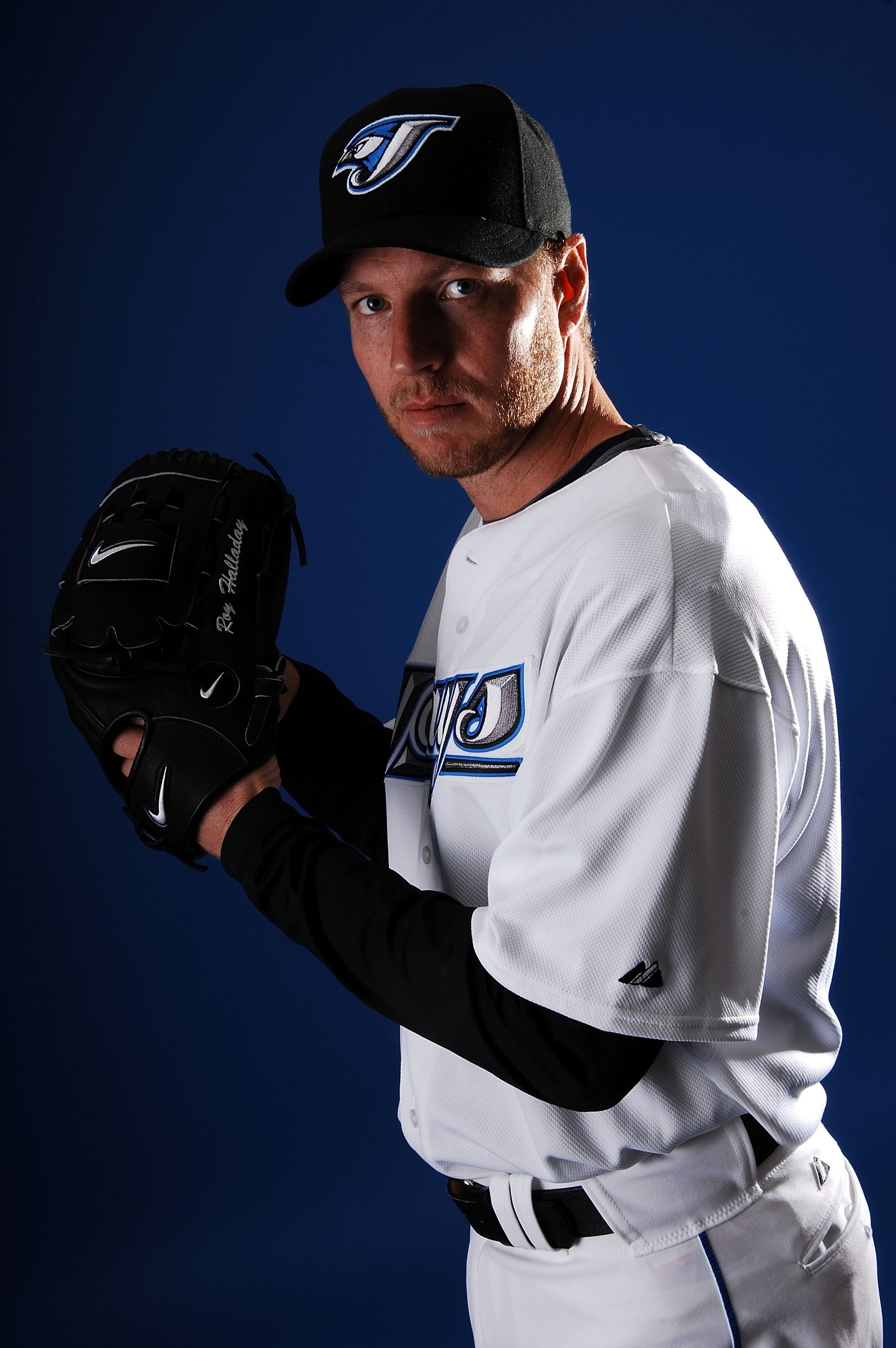 DUNEDIN, FL - FEBRUARY 22:  Pitcher Roy Halladay of the Toronto Blue Jays poses for photos on media day at the Bobboy Mattix Training Center during spring training February 22, 2008 in Dunedin, Florida.  (Photo by Marc Serota/Getty Images)