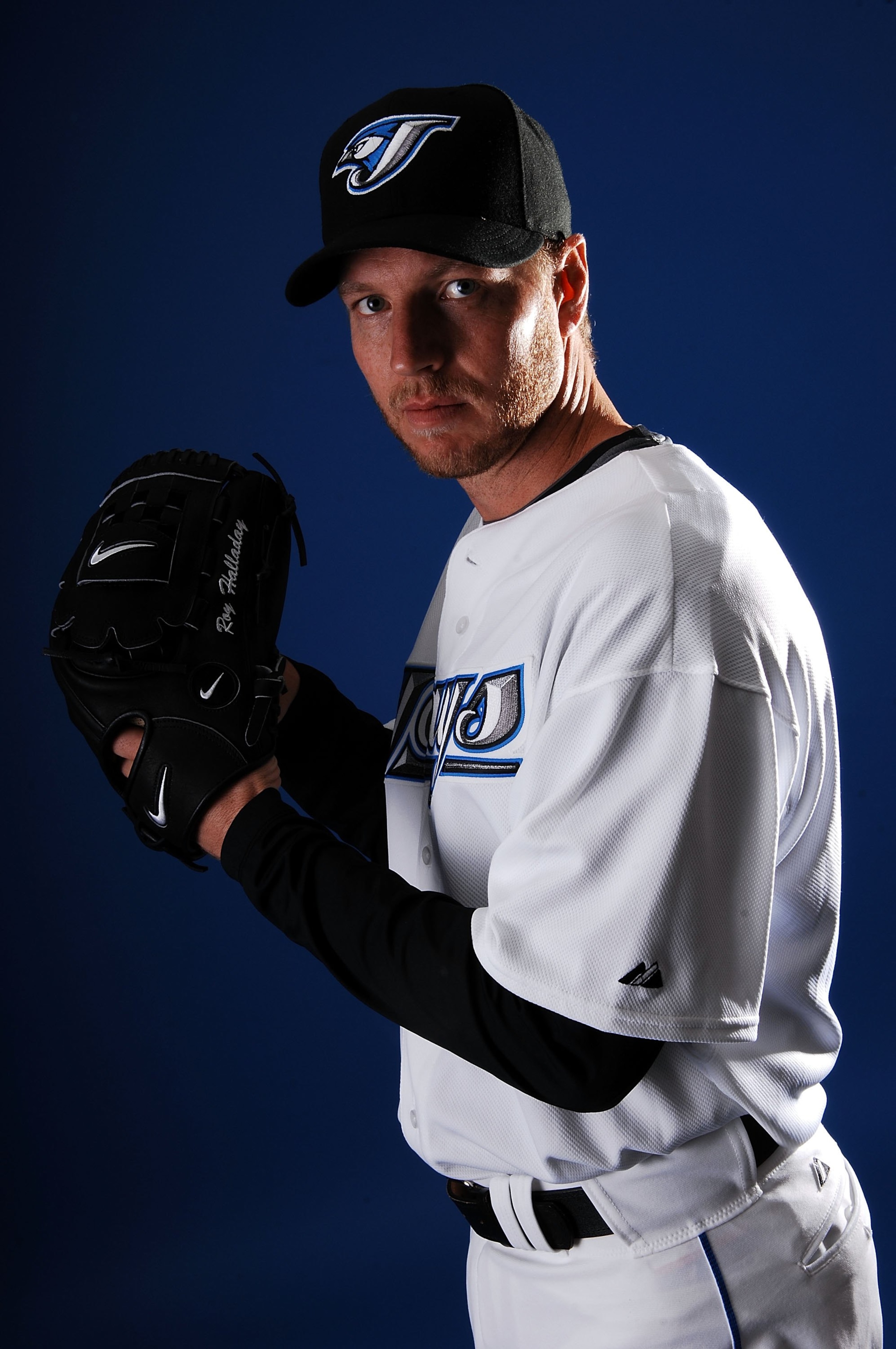 DUNEDIN, FL - FEBRUARY 22:  Pitcher Roy Halladay of the Toronto Blue Jays poses for photos on media day at the Bobboy Mattix Training Center during spring training February 22, 2008 in Dunedin, Florida.  (Photo by Marc Serota/Getty Images)