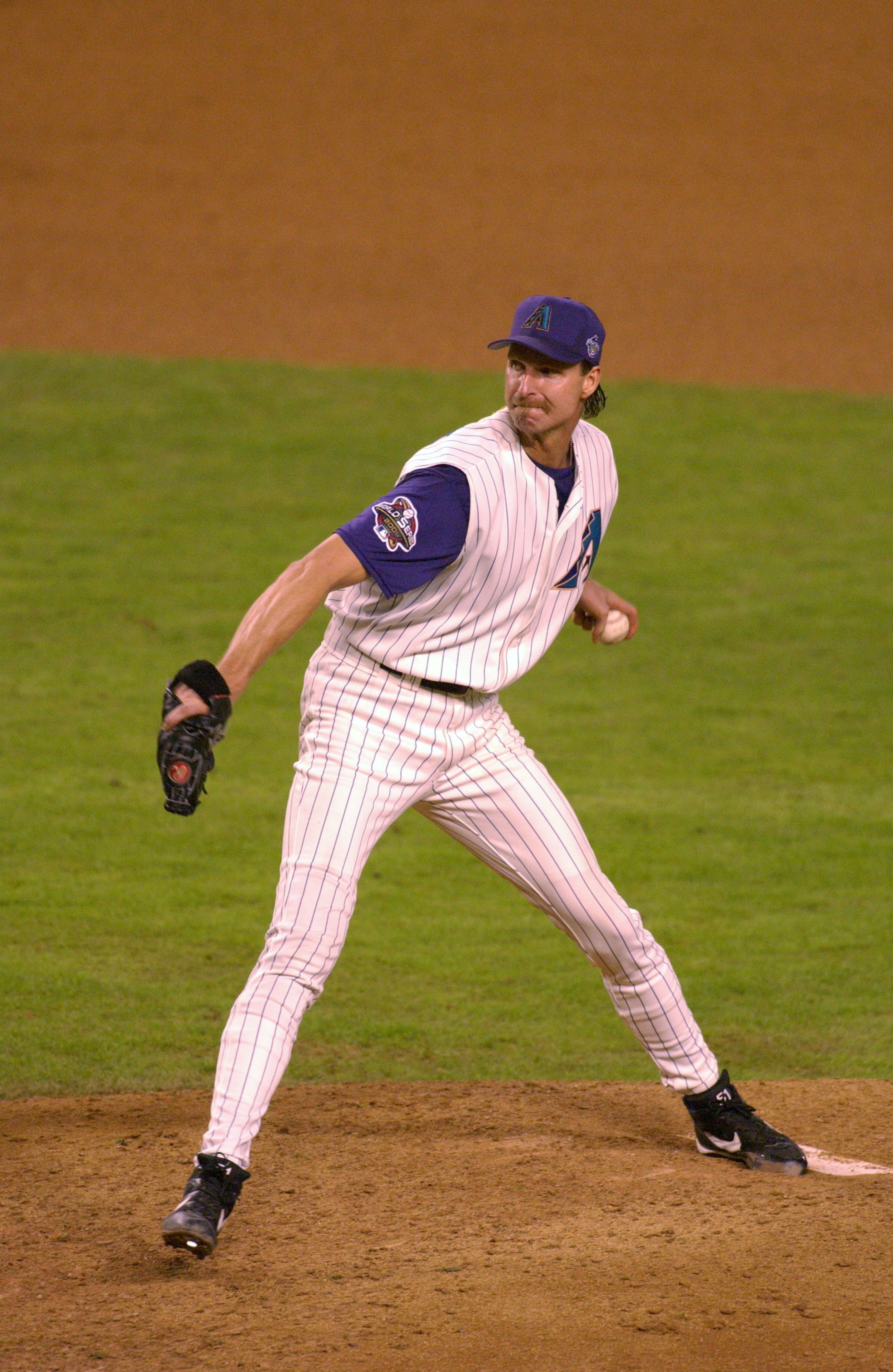 3 Nov 2001: Randy Johnson #51 of Arizona Diamondbacks delivers during game six of the World Series against the New York Yankees at Bank One Ballpark in Phoenix, Arizona. The Diamondbacks won 15-2 to force a game 7. DIGITAL IMAGE. Mandatory Credit: Matthew