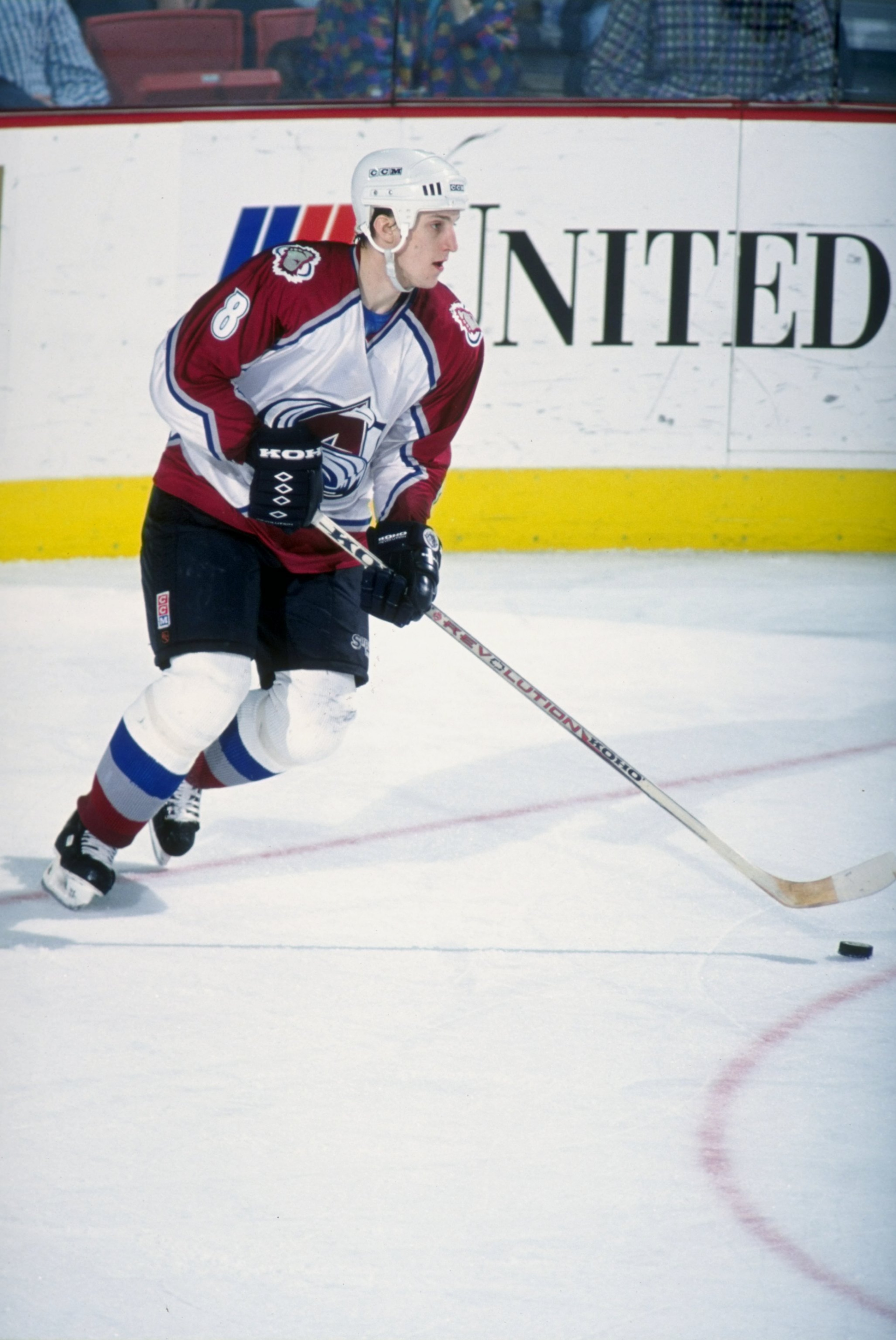9 Nov 1996:  Defenseman Sandis Ozolinsh of the Colorado Avalanche in action during a game against the Montreal Canadiens at the McNichols Sports Arena in Denver, Colorado.  The Avalanche defeated the Canadiens 5-2. Mandatory Credit: Nevin Reid  /Allsport