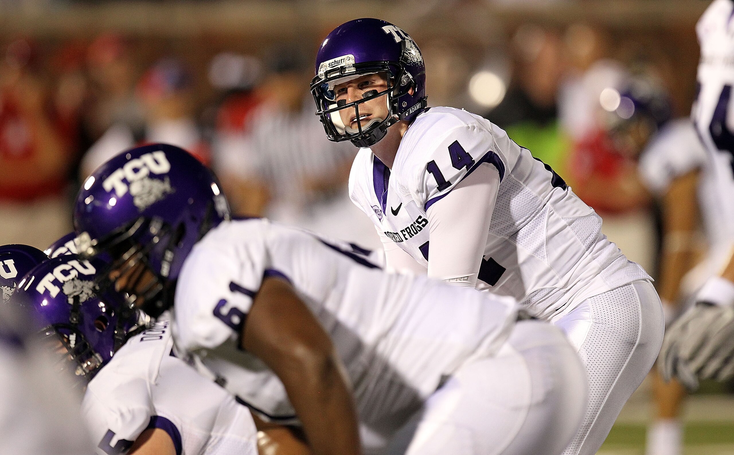 DALLAS - SEPTEMBER 24:  Quarterback Andy Dalton #14 of the TCU Horned Frogs at Gerald J. Ford Stadium on September 24, 2010 in Dallas, Texas.  (Photo by Ronald Martinez/Getty Images)