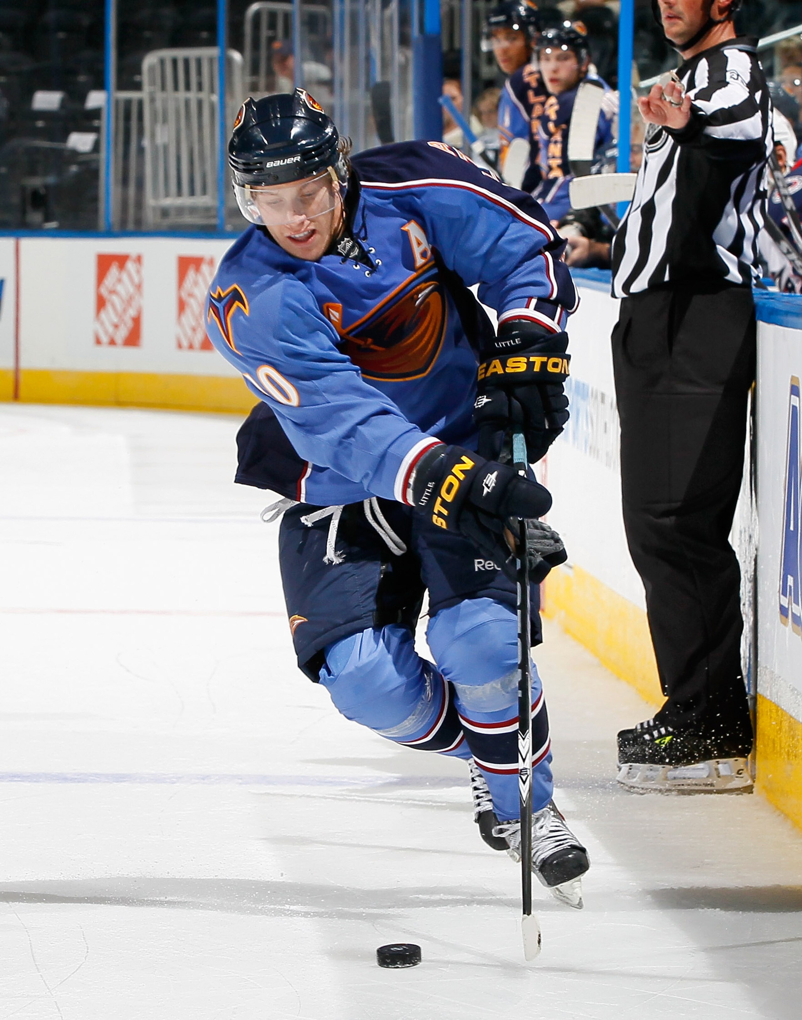 ATLANTA - SEPTEMBER 21:  Bryan Little #10 of the Atlanta Thrashers against the Columbus Blue Jackets during the preseason opener at Phillips Arena on September 21, 2010 in Atlanta, Georgia.  (Photo by Kevin C. Cox/Getty Images)