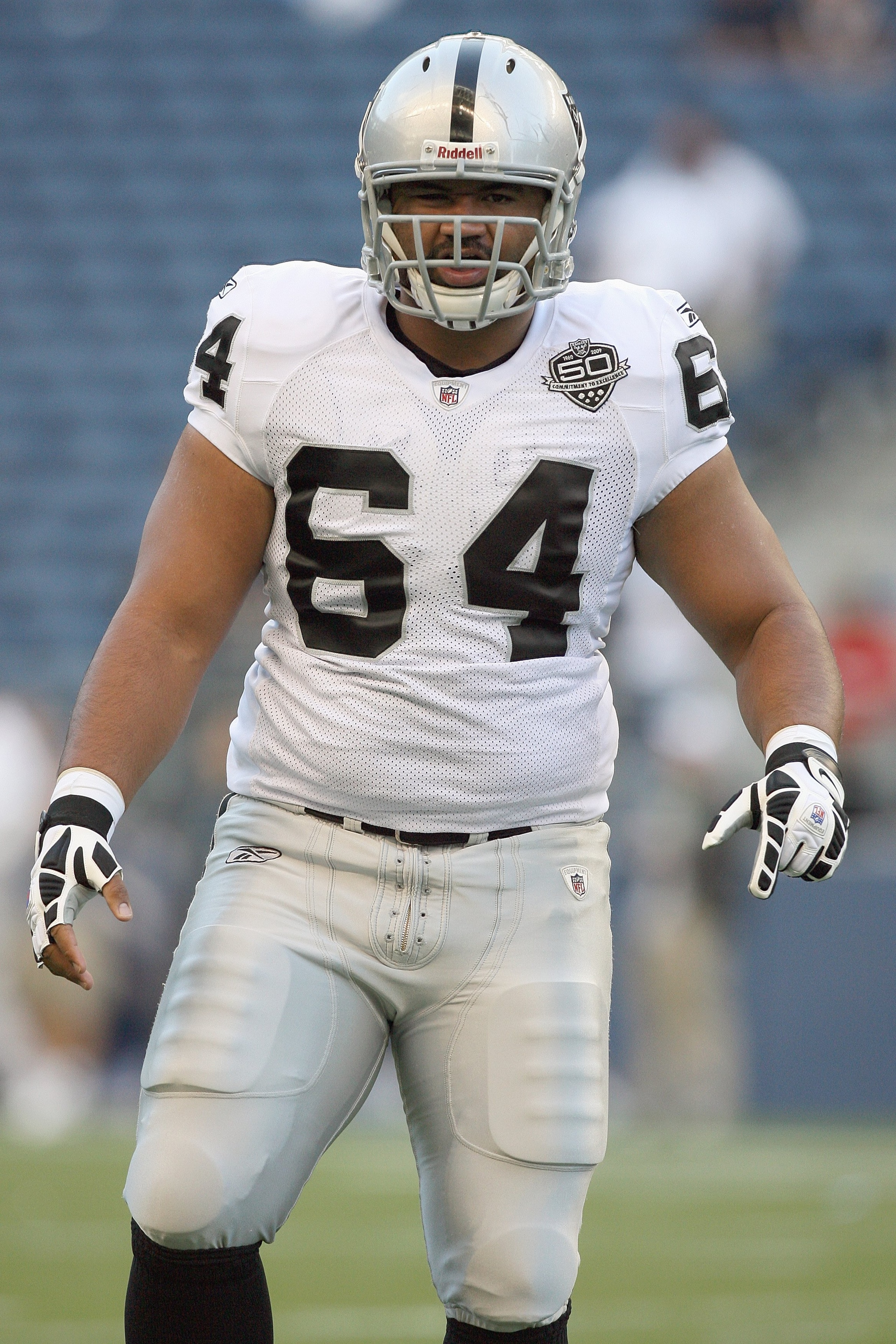 SEATTLE - SEPTEMBER 03: Samson Satele #64 of the Oakland Raiders stands on the field before the game against the Seattle Seahawks on September 3, 2009 at Qwest Field in Seattle, Washington. (Photo by Otto Greule Jr/Getty Images)