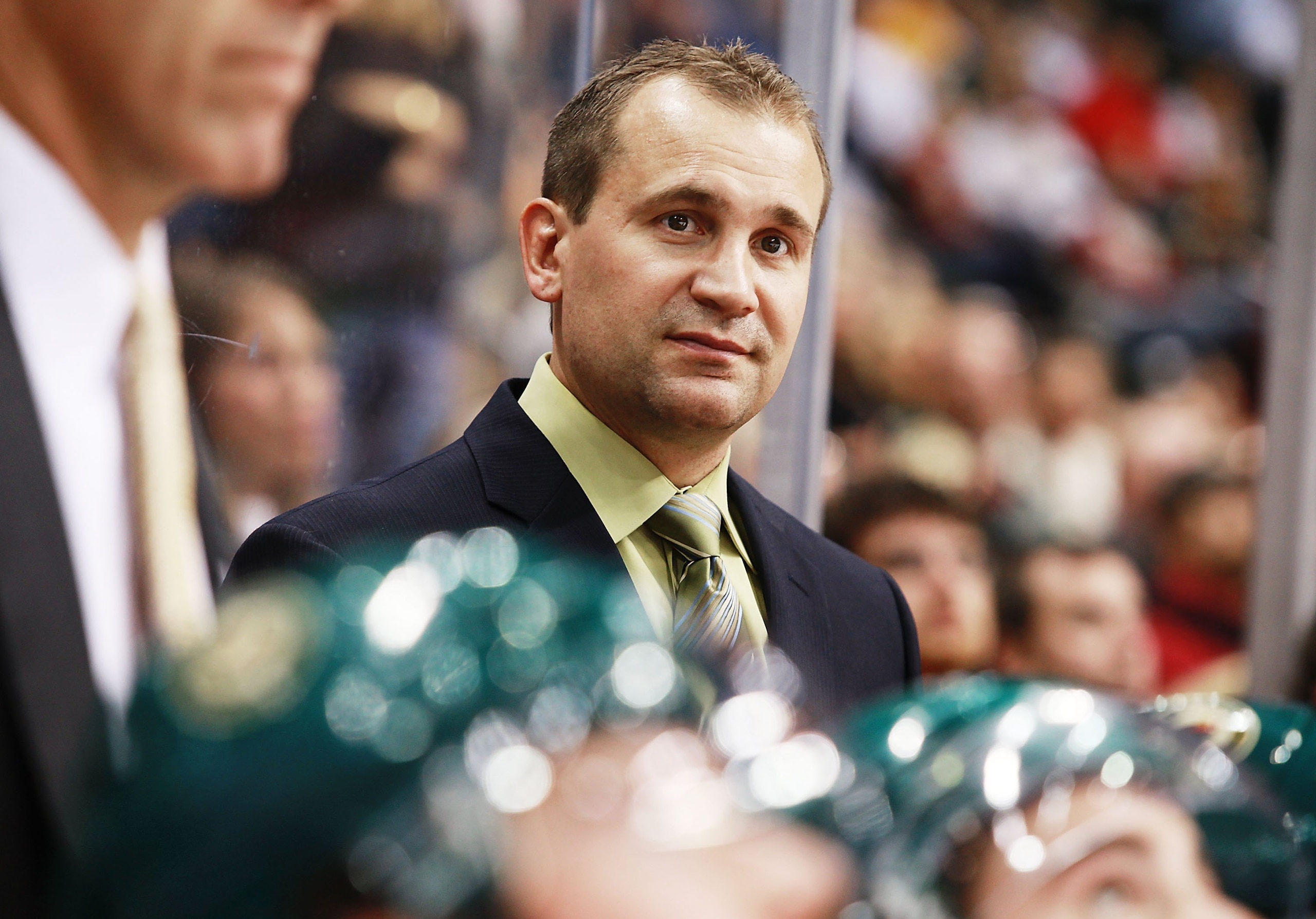 ST. PAUL, MN - SEPTEMBER 24: Todd Richards, head coach of the Minnesota Wild, looks on during their preseason game against the St. Louis Blues at the Xcel Energy Center on September 24, 2009 in St. Paul, Minnesota.  (Photo by Genevieve Ross/Getty Images)