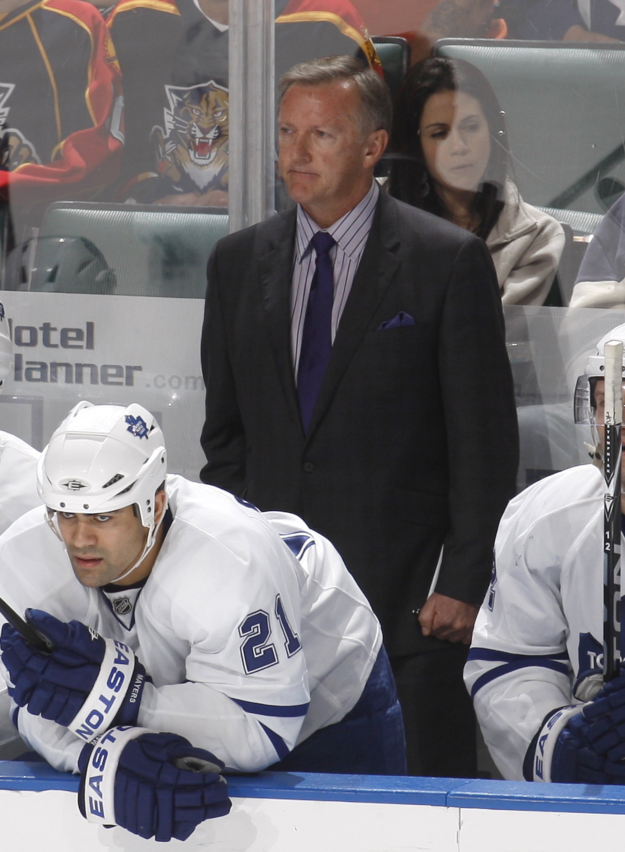 SUNRISE, FL - JANUARY 23: Head coach Ron Wilson of the Toronto Maple Leafs watches action in the third period against the Florida Panthers on January 23, 2010 at the BankAtlantic Center in Sunrise, Florida. The Panthers defeated the Maple Leafs 2-0. (Phot