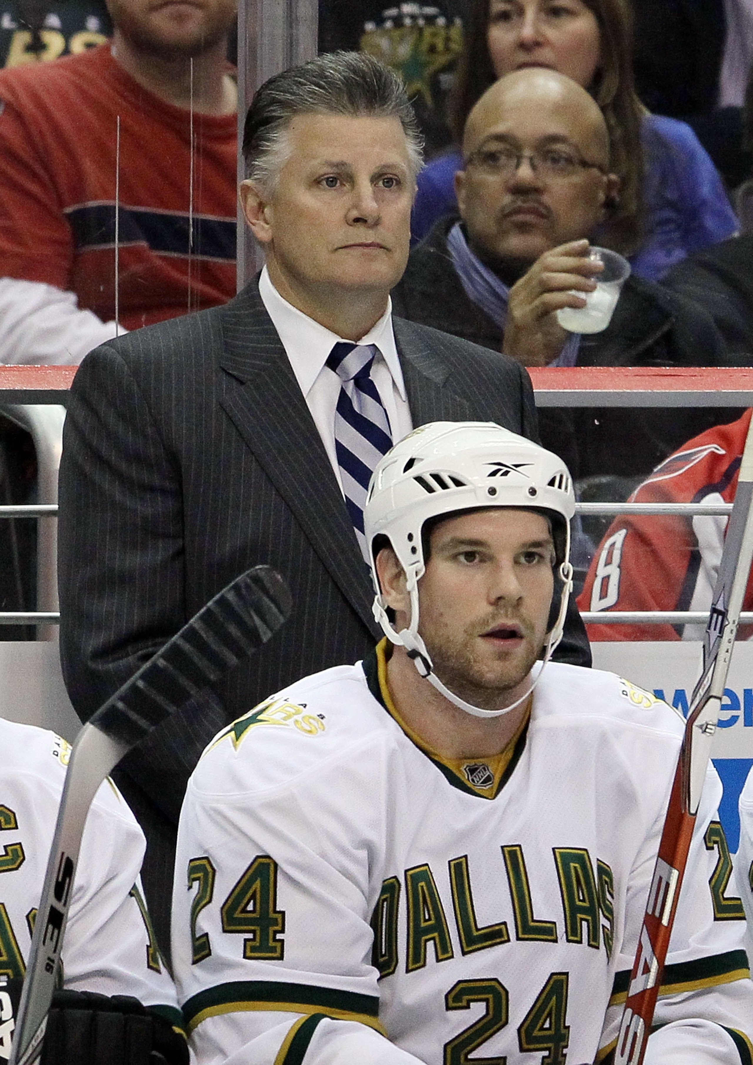 WASHINGTON DC, DC - MARCH 08:  Head coach Marc Crawford of the Dallas Stars looks on against the Washington Capitals on March 8, 2010 at the Verizon Center in Washington, DC. The Stars defeated the Caps 4-3 after a shootout.  (Photo by Jim McIsaac/Getty I