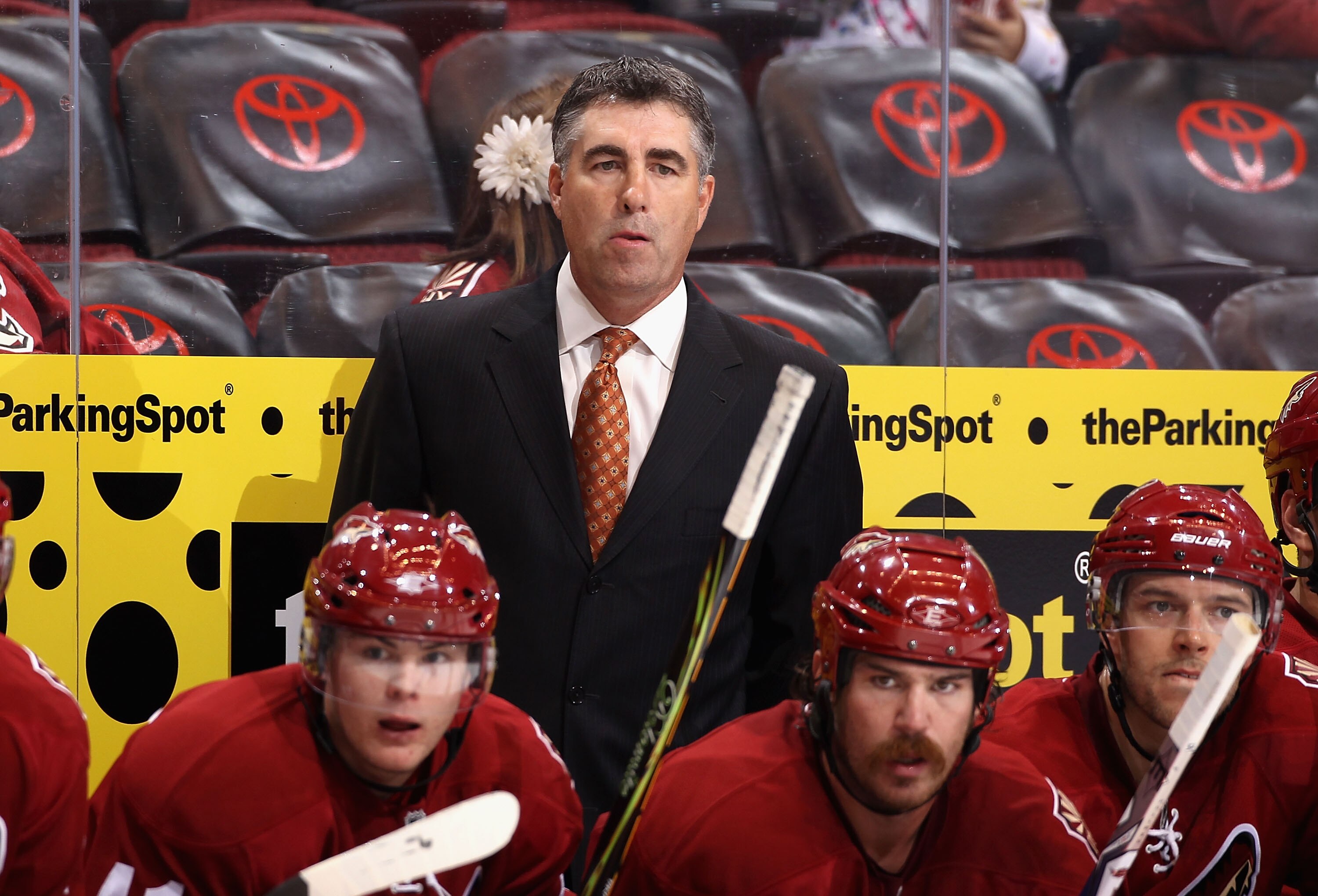 GLENDALE, AZ - SEPTEMBER 23:  Head coach Dave Tippett of the Phoenix Coyotes watches from the bench during the preseason NHL game against the Los Angeles Kings at Jobing.com Arena on September 23, 2010 in Glendale, Arizona.  The Coyotes defeated the Kings