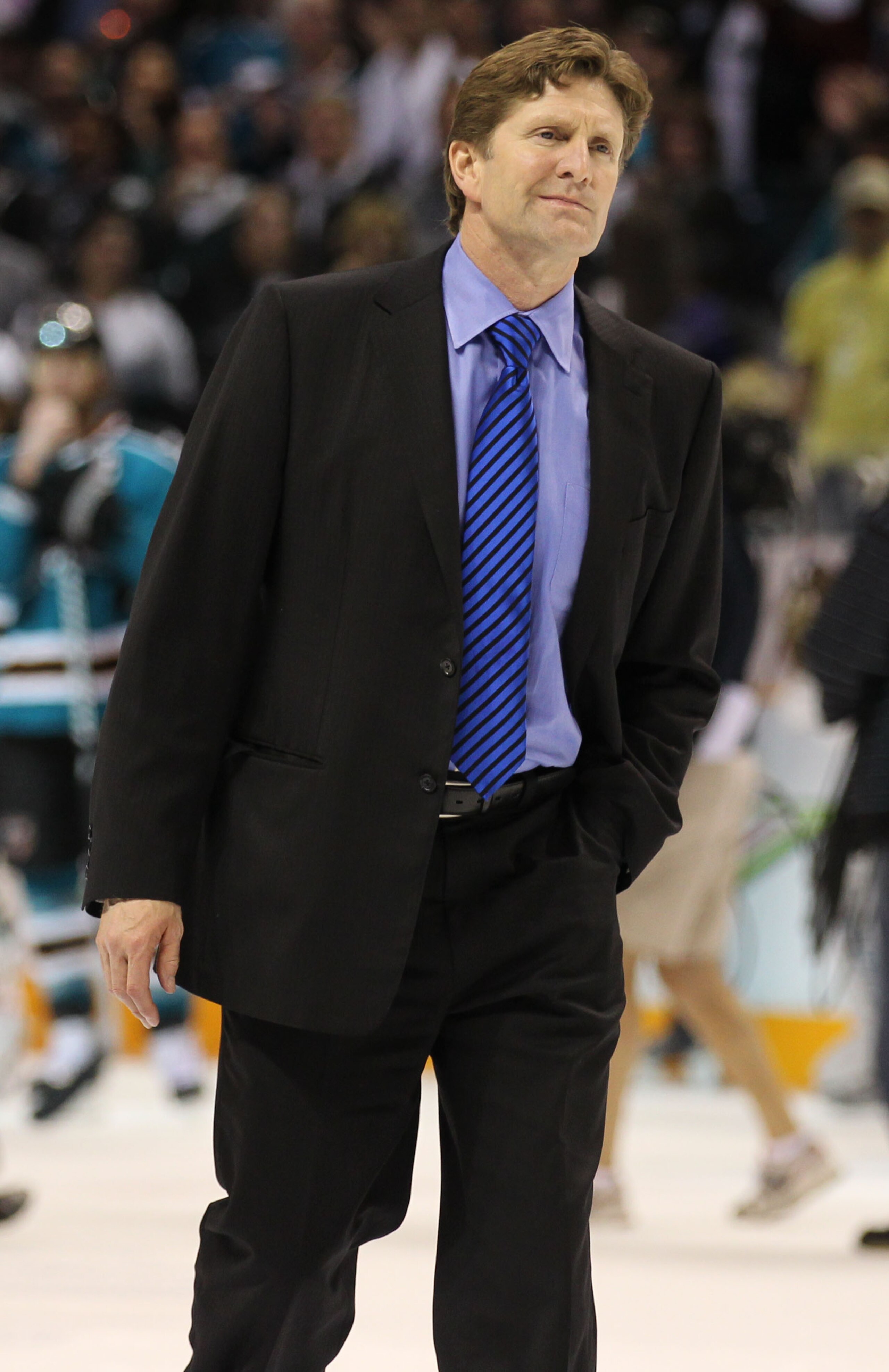 SAN JOSE, CA - MAY 08:  Head coach Mike Babcock of the Detroit Red Wings walks off the ice after losing to the San Jose Sharks in Game Five of the Western Conference Semifinals during the 2010 NHL Stanley Cup Playoffs at HP Pavilion on May 8, 2010 in San