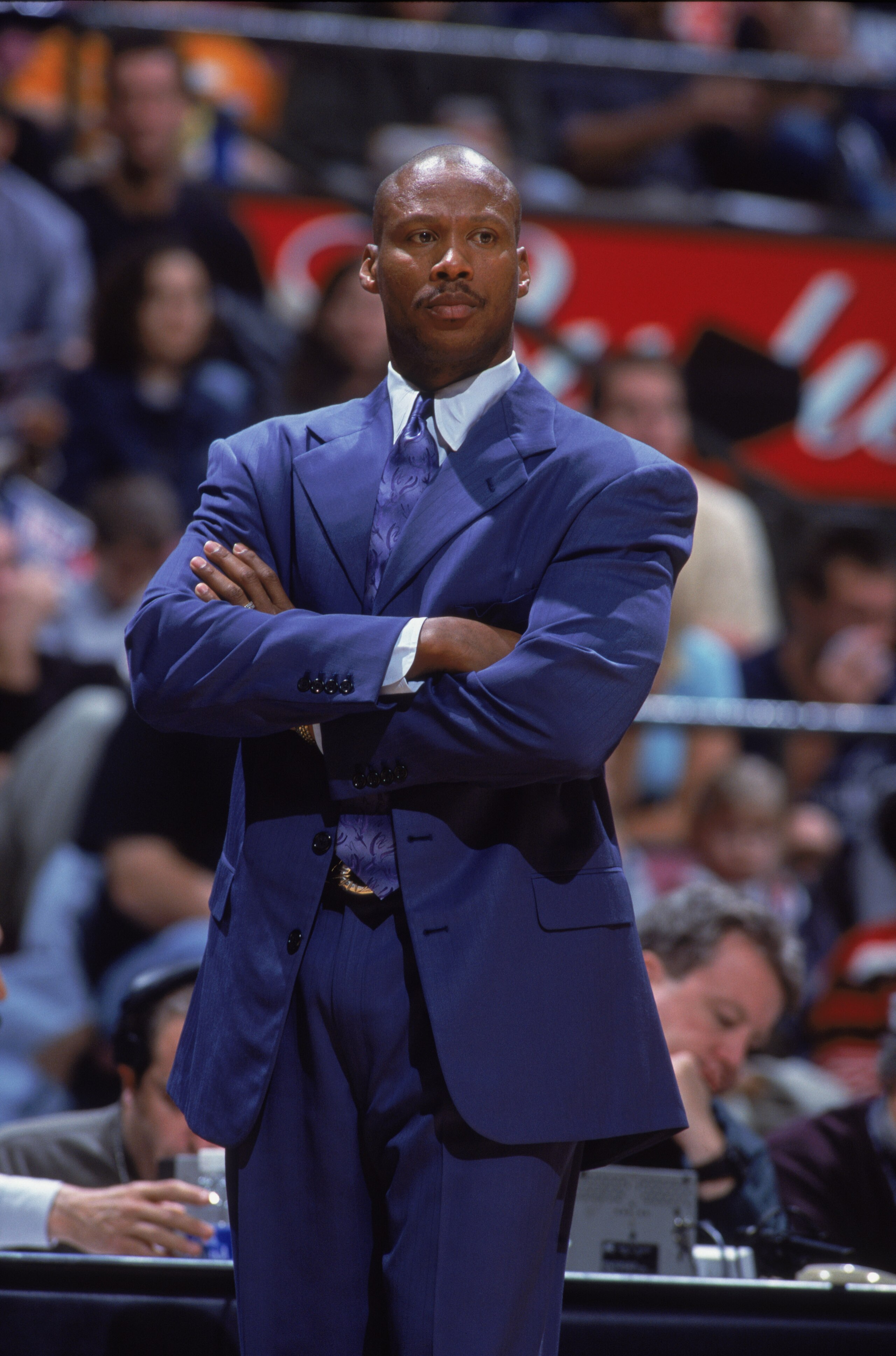 10 Nov 2001:   Head Coach Byron Scott of the New Jersey Nets looks on against the Cleveland Cavaliers during the NBA game at the Continental Airlines Arena in East Rutherford, New Jersey.  The Nets edged the Cavaliers 87-84.  Mandatory Credit:  Al Bello/G