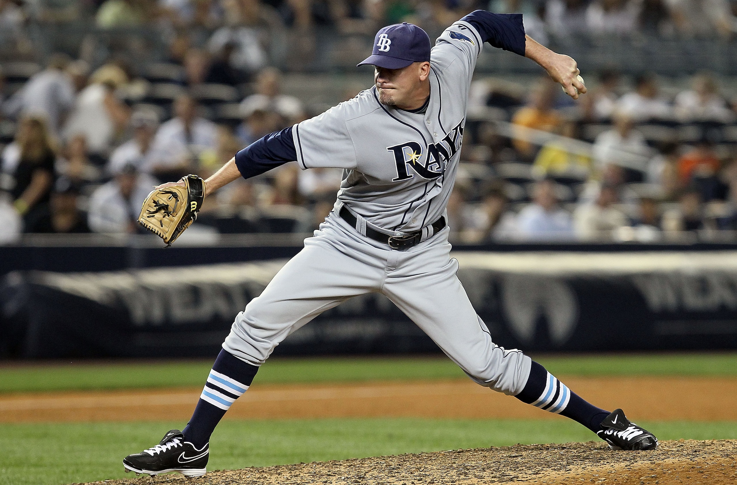 NEW YORK - JULY 16:  Randy Choate #36 of the Tampa Bay Rays pitches against the New York Yankees on July 16, 2010 at Yankee Stadium in the Bronx borough of New York City. The Yankees defeated the Rays 5-4.  (Photo by Jim McIsaac/Getty Images)