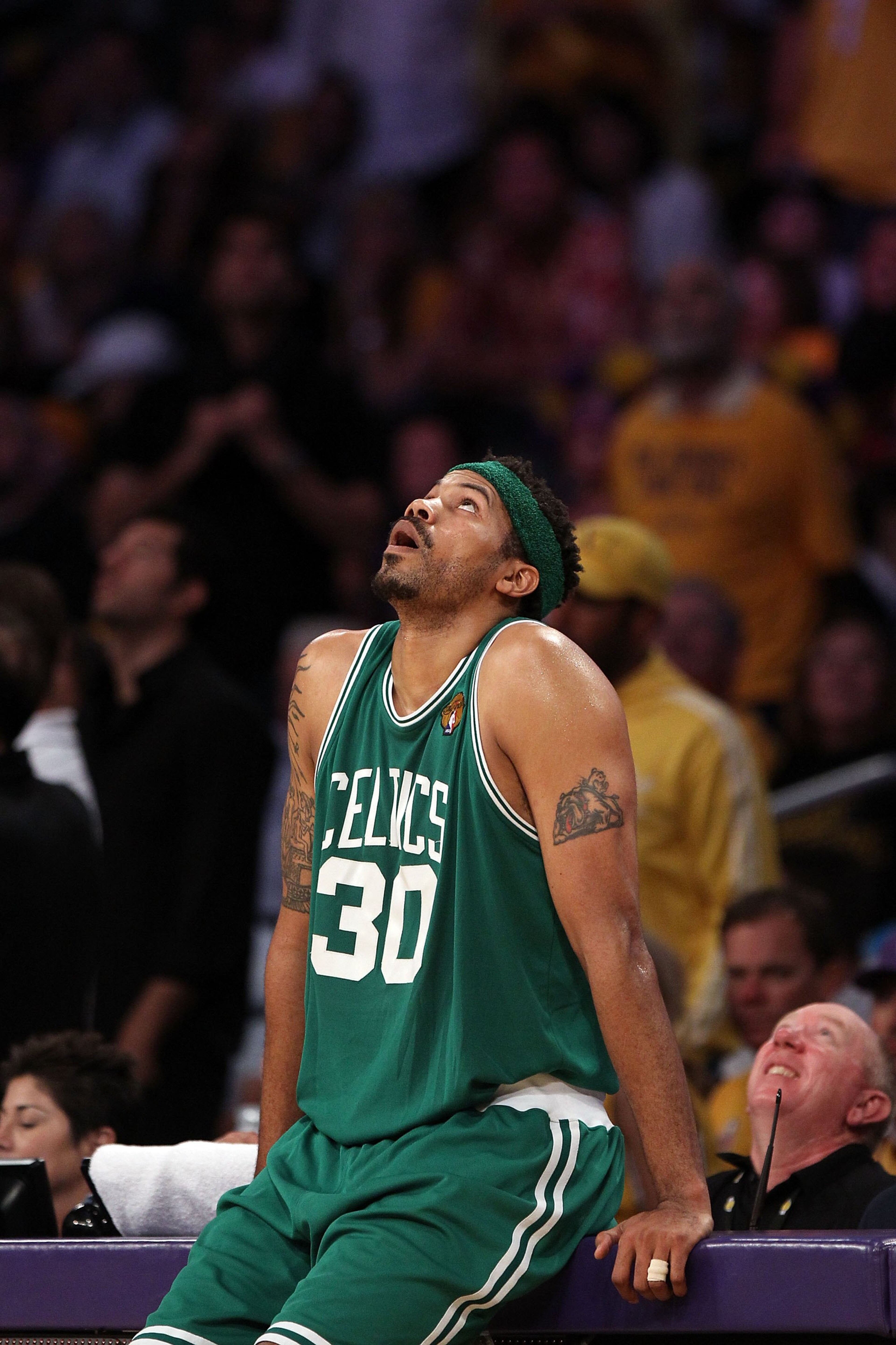 LOS ANGELES, CA - JUNE 17: Rasheed Wallace #30 of the Boston Celtics reacts against the Los Angeles Lakers in Game Seven of the 2010 NBA Finals at Staples Center on June 17, 2010 in Los Angeles, California. NOTE TO USER: User expressly acknowledges and LOS ANGELES, CA - JUNE 17: Rasheed Wallace #30 of the Boston Celtics reacts against the Los Angeles Lakers in Game Seven of the 2010 NBA Finals at Staples Center on June 17, 2010 in Los Angeles, California. NOTE TO USER: User expressly acknowledges and