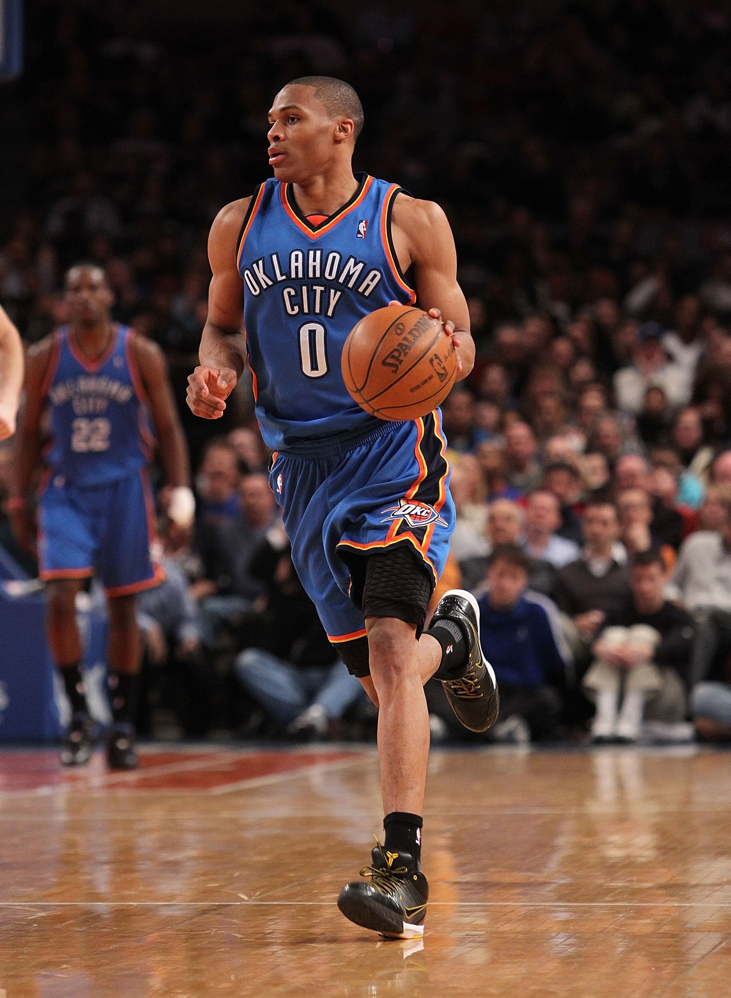 NEW YORK - FEBRUARY 20:  Russell Westbrook #0 of the Oklahoma City Thunder drives to the basket against the New York Knicks at Madison Square Garden on February 20, 2010 in New York, New York. NOTE TO USER: User expressly acknowledges and agrees that, by 